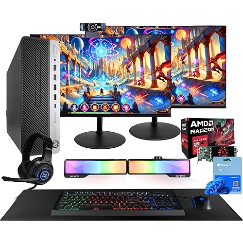 Blair Tech 600 G4 Windows 11 Gaming PC Bundle - Intel Hexa-Core i5, 16GB RAM, 512GB SSD, AMD RX 550 - RGB Periphio Keyboard, Mouse, Soundbar, & Headset - 2X 24 Gaming Monitors (Refurbished)
