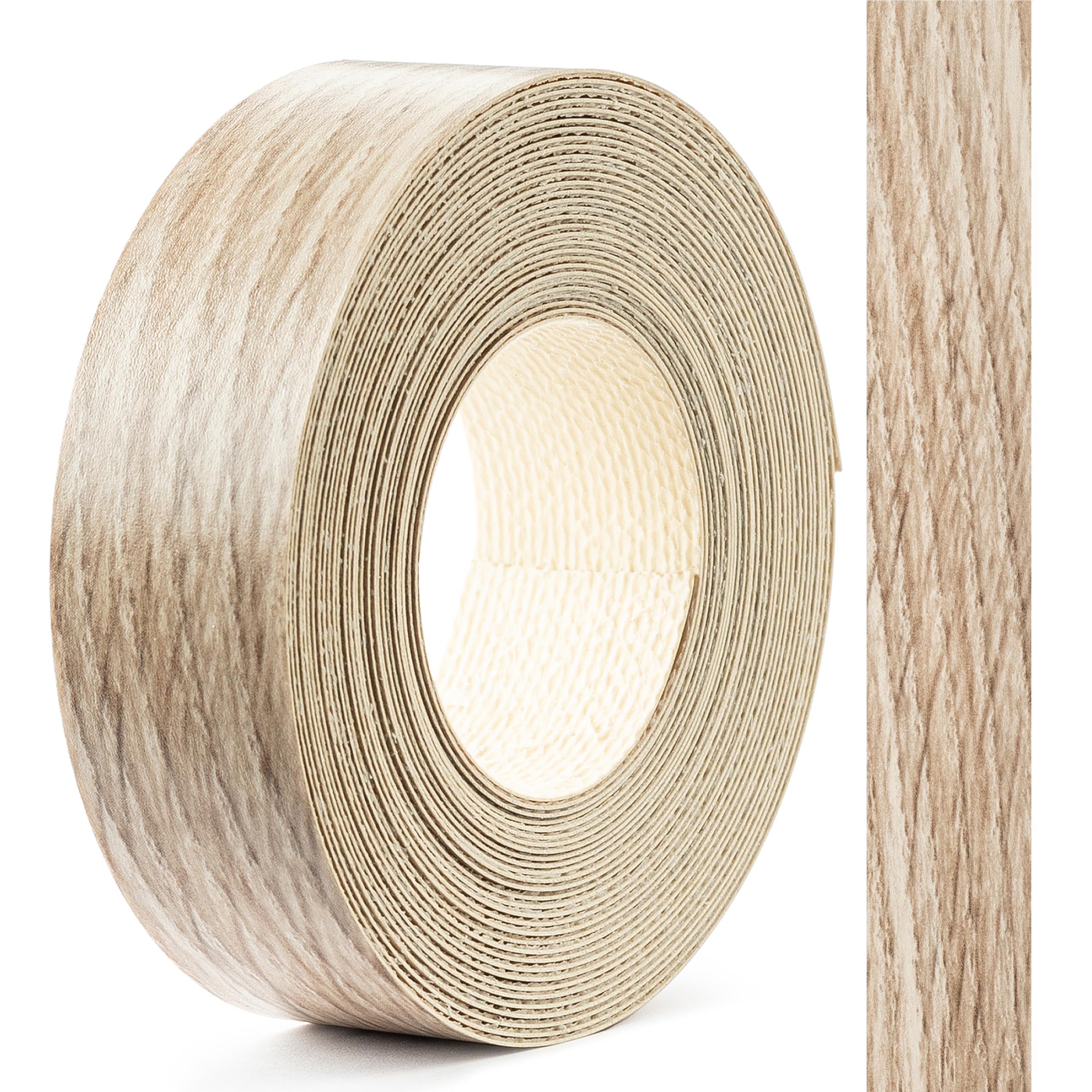 FOLDECOR Bright Sonoma Oak Hotmelt Melamine Edge Banding Tape 21mm x 5m, Iron on Edge Trim Strip for Furniture, Cabinets, Shelves & Panels, Easy to Apply & Cut