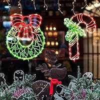 Vista 2 de Decoraciones navideñas iluminadas para ventanas, paquete de 2 luces de silueta de ventana de Navidad enchufables para Navidad, fiesta, hogar, patio