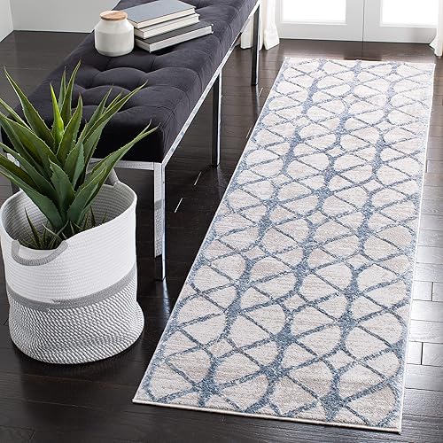 Miniatura 92 de SAFAVIEH Amelia Collection - Alfombra de área de 5.3 x 7.6 pies, color gris y azul marino, diseño geométrico, no desprende pelusa y de fácil