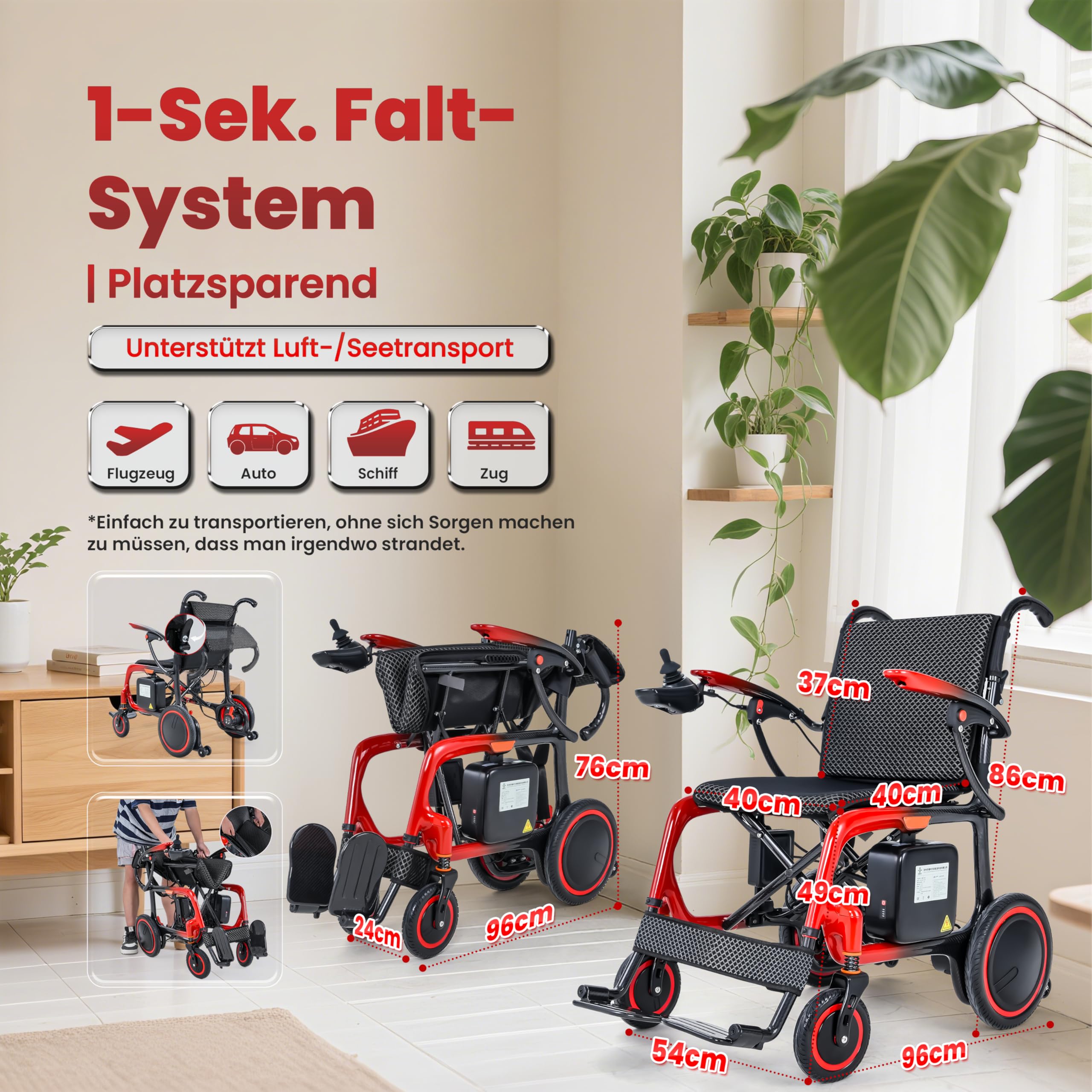 Silla de ruedas eléctrica plegable, solo pesa 13 kg, 2 pilas de 12 Ah, silla de ruedas eléctrica, 45 km de alcance, silla de ruedas de fibra de carbono de alta calidad, con cojín de asiento