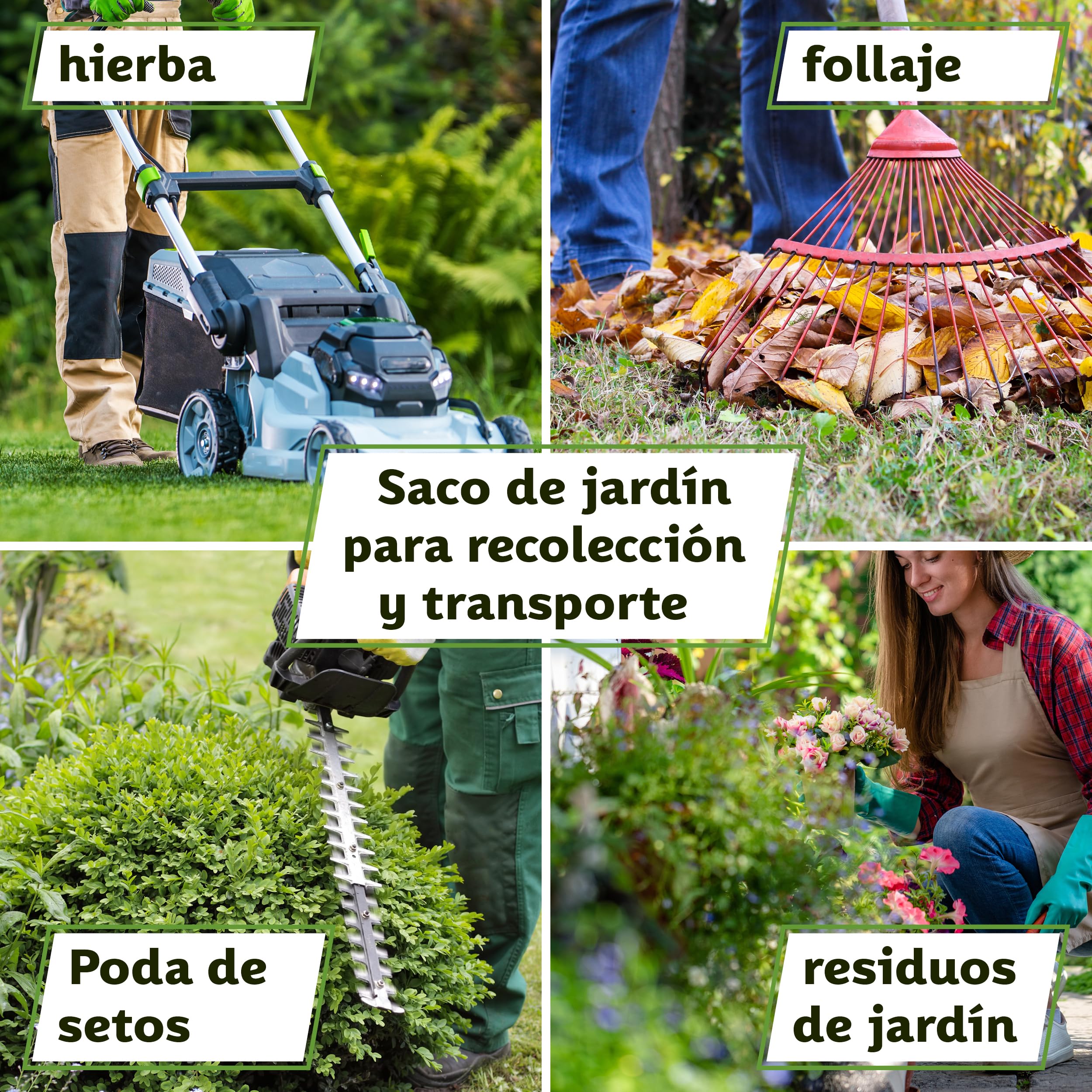 TTL Garden - Bolsas de jardín (500 L, doble fondo extra estable, autoportante, 4 asas de 150 g/m², extra grandes y robustas y plegables, juego de 2 bolsas de jardín, para hierba, hojas,
