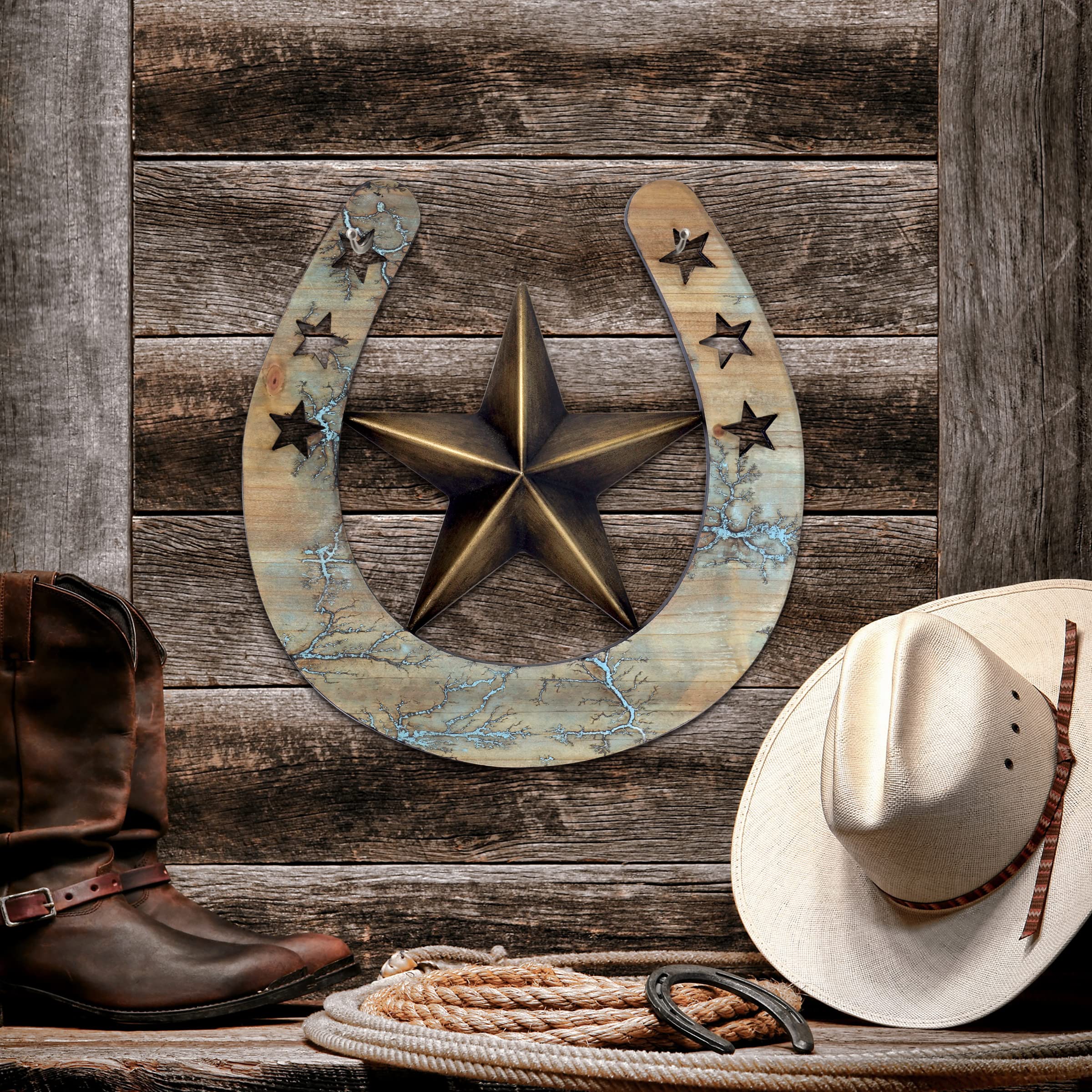 Amazon.com: DQ DQ HOME DECOR Wood Horseshoe With Metal Star Wall