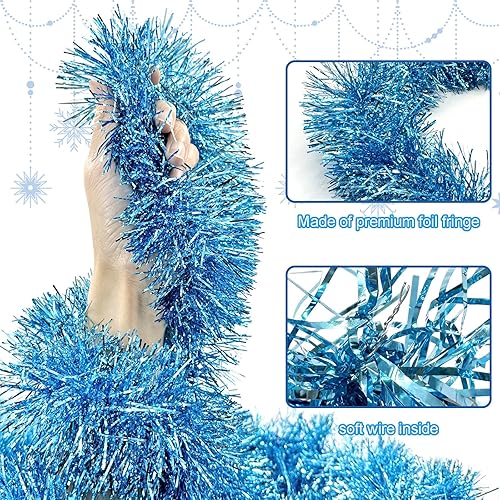 Miniatura 3 de Guirnalda de oropel de Navidad de 32.8 pies, guirnalda de oropel con punta de escarcha verde oscuro, guirnalda metálica gruesa de nieve blanca para