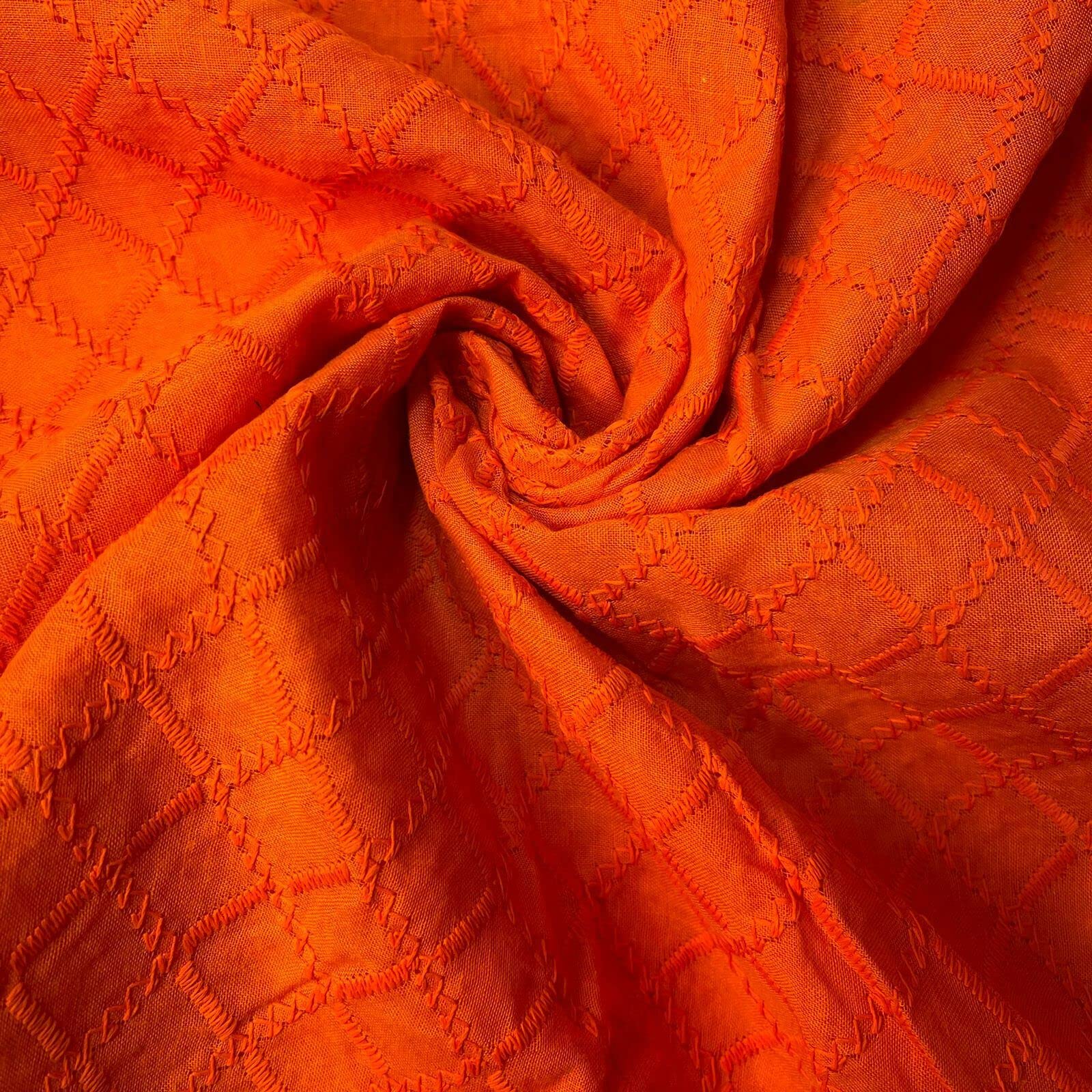 Schiffly 100% Cotton Lawn Broderie Anglaise Embroidery Dress Craft Fabric 44" (1 Meter, Burnt Orange)