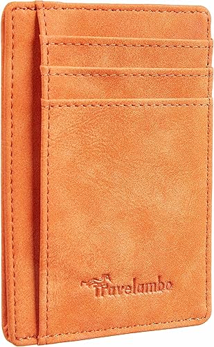 Miniatura 6 de Travelambo - Cartera de piel minimalista con bolsillo frontal tamaño mediano cartela delgada RFID dispositivos de identificación por radiofrecuencia