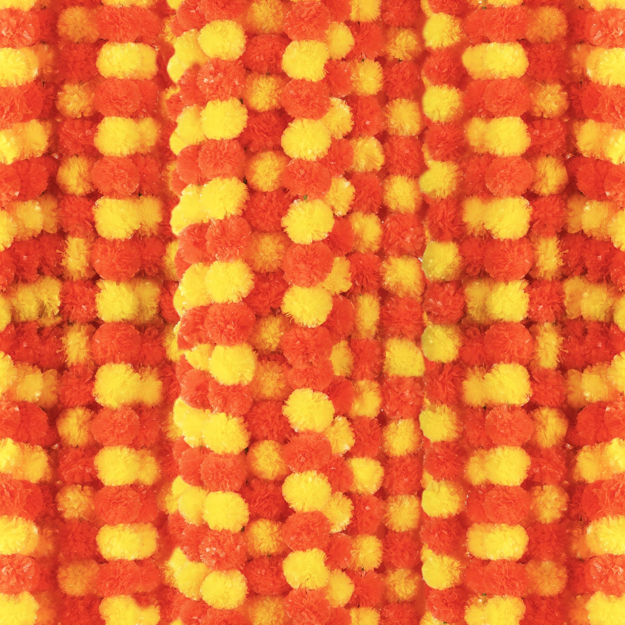 6 Pcs - 5 Feet Marigold Garland Indian American Wedding Party Mantle Decoration, Dia de Los Muertos Faux Garlands Diwali Decoration, Spring Bush Floral Dark （Orange, Yellow）