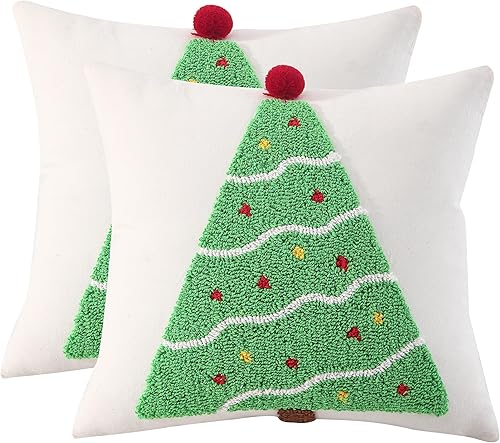 Juego de 2 fundas de almohada de Navidad de 18 x 18 pulgadas, color verde, decoración de fiesta de Navidad, fundas de cojín suaves para sofá, cama,