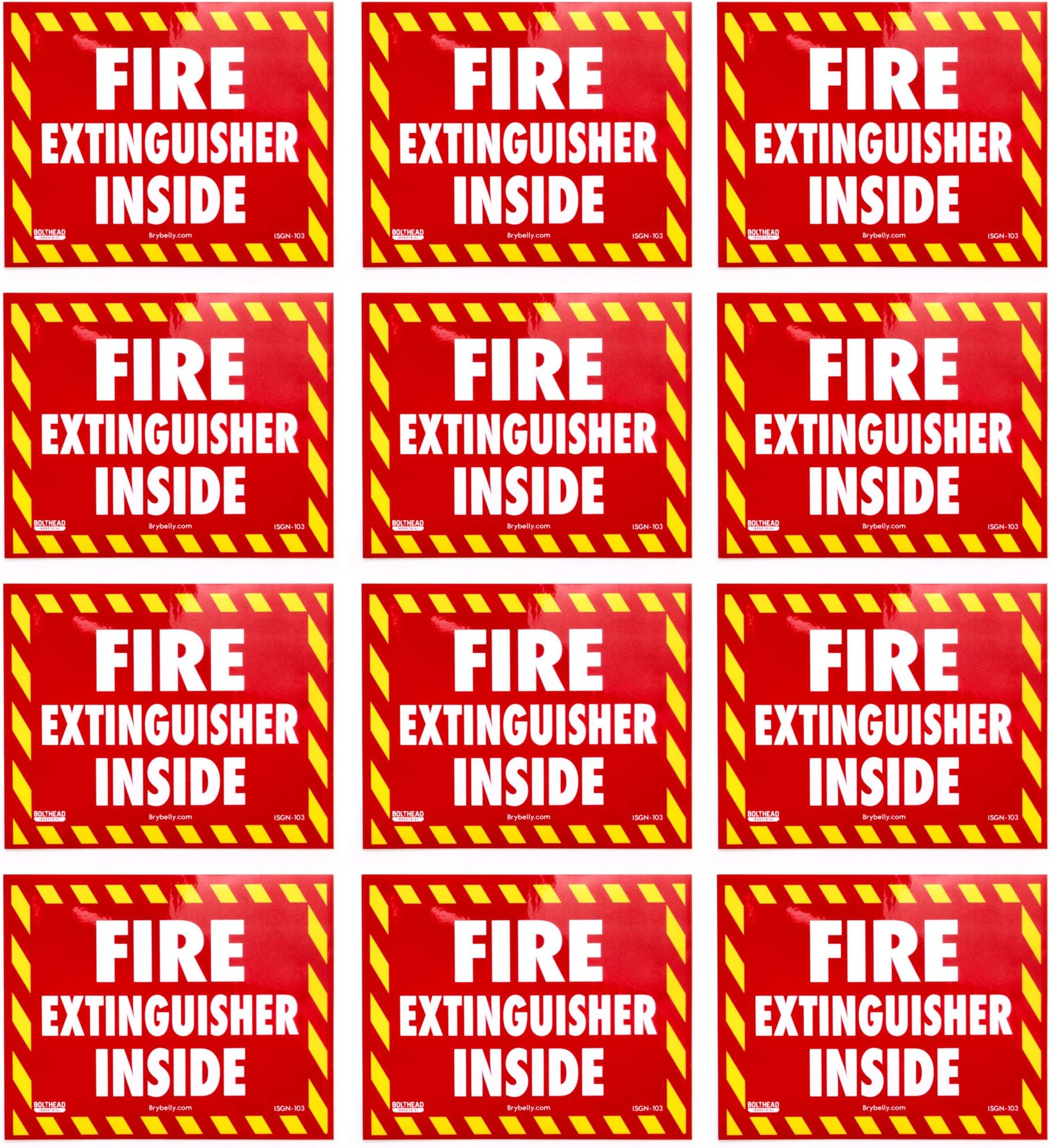 Fire Extinguisher Inside Vinyl Sticker, 12-pack - Easy Install Self-Adhesive Safety Wall Sign for Indoor & Outdoor Use - Warning Legend for Restaurant, Business, or Home Security & Prevention, 5" x 4"