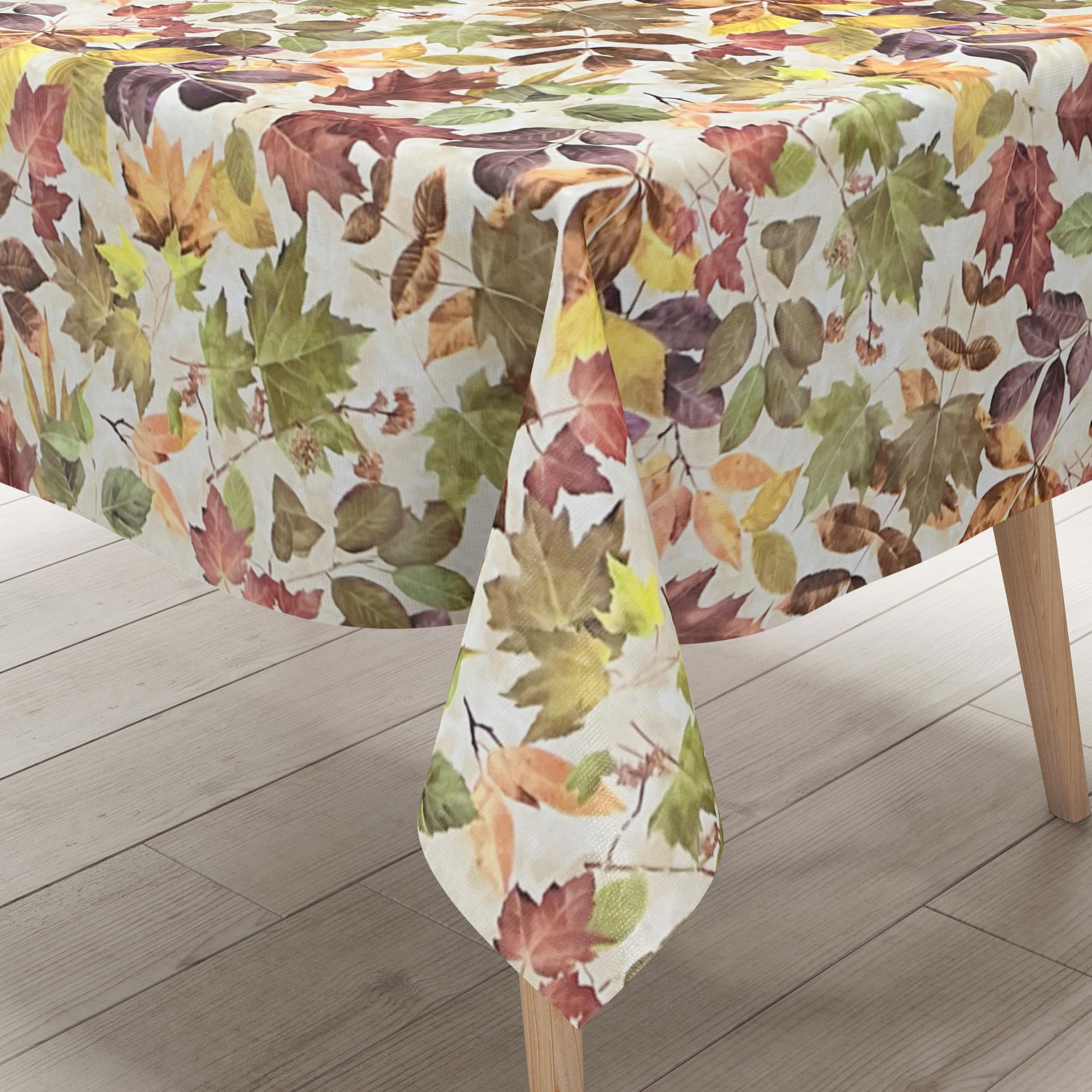 KEVKUS Wachstuch Tischdecke 688-1 Herbst Blätter Laub wählbar in eckig, rund und oval - Größe oval 140x260cm mit Paspelband