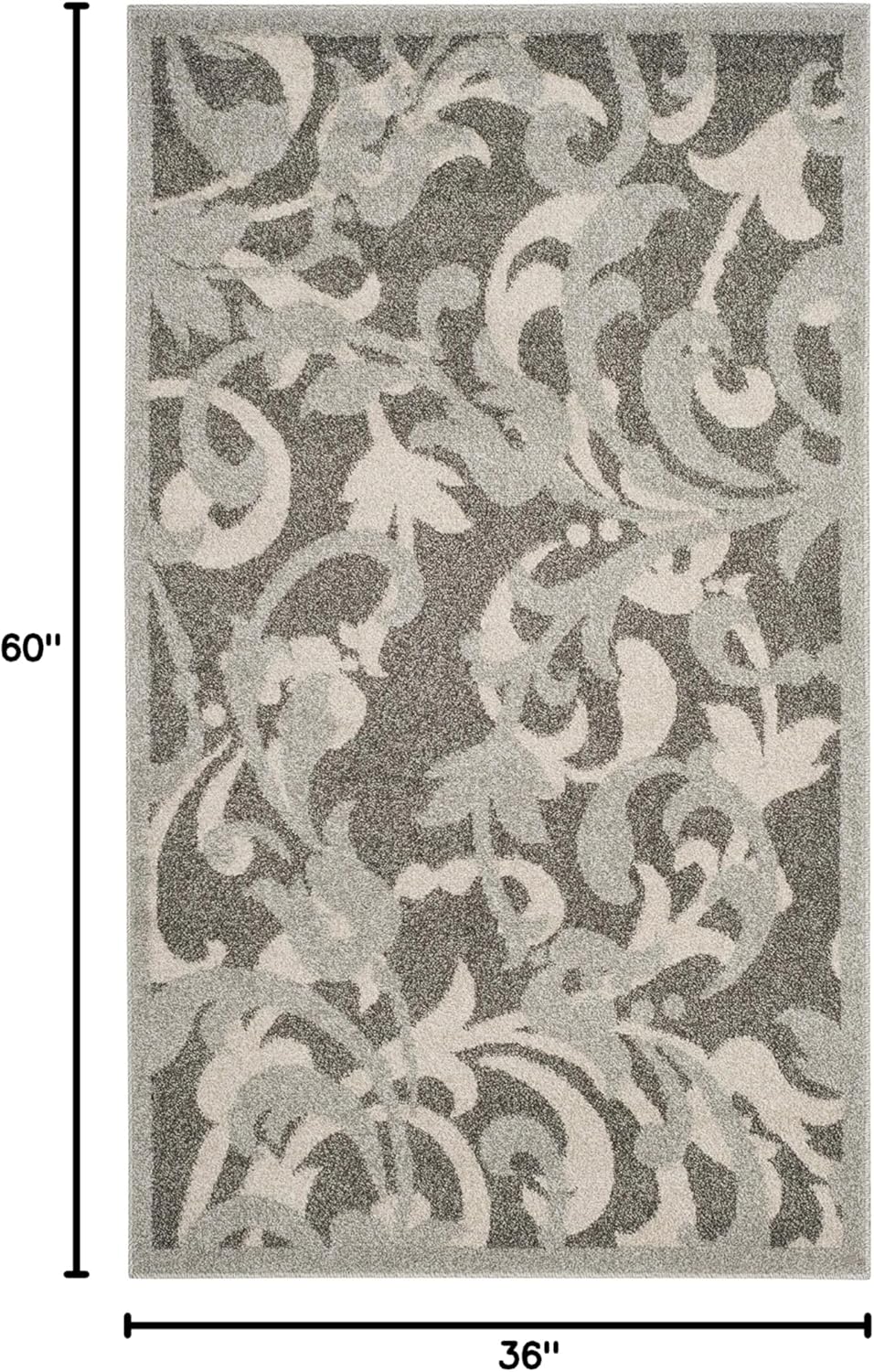 Grey and Light Grey Floral Synthetic Area Rug