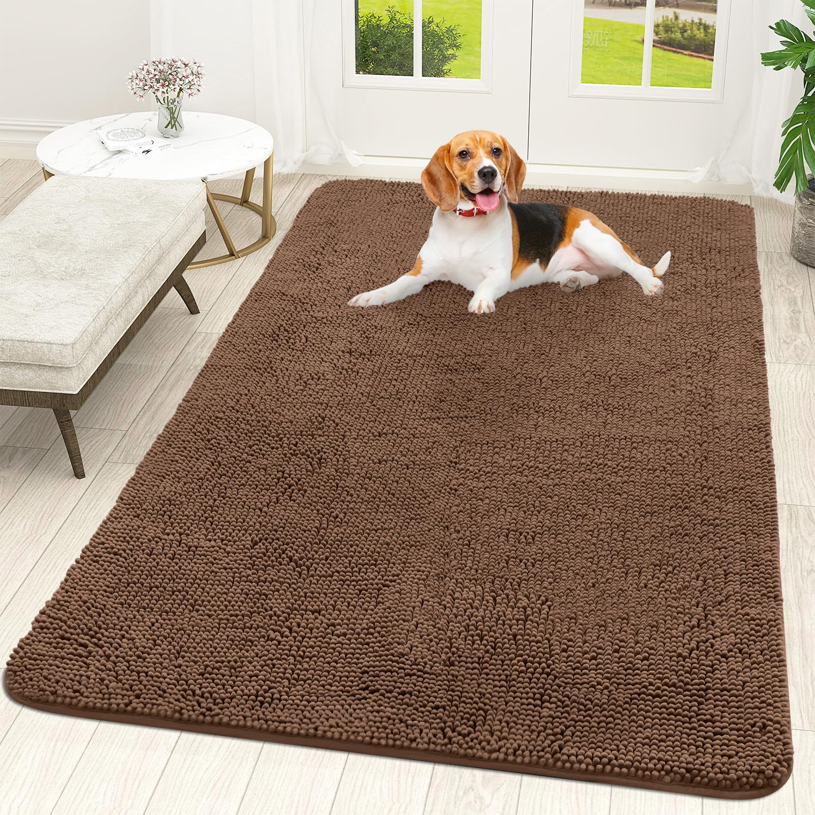 OLANLY Dog Door Mat for Muddy Paws 59x35, Super Absorbent Chenille Mud Mat