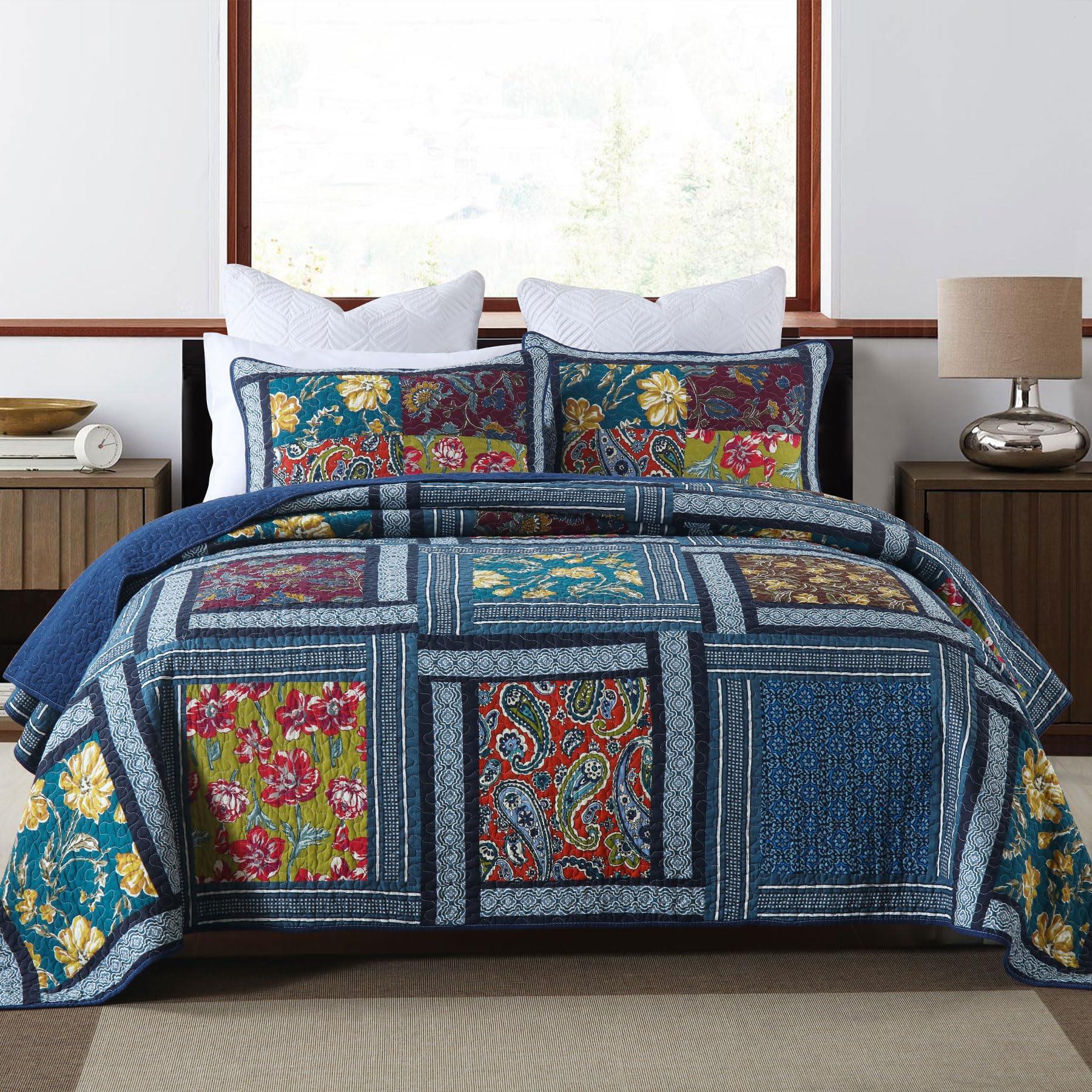 Secgo King Comforter Set for Bed - 100% Cotton Quilts Queen Size, Black Bedspreads (96 * 104 Inch) with 2 Pillow Shams