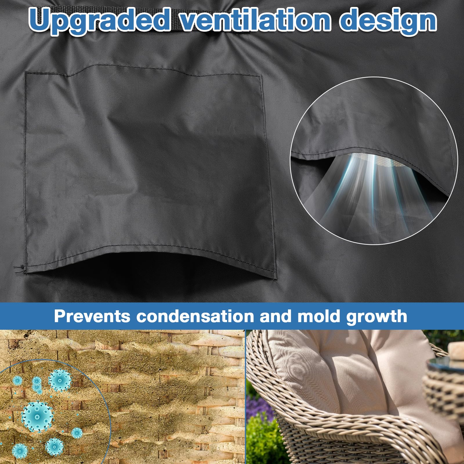 GARPROVM Housse ronde pour table de jardin 420D Oxford 420D imperméable coupe-vent anti-UV avec aérations et sangles Noir 190 x 80 cm