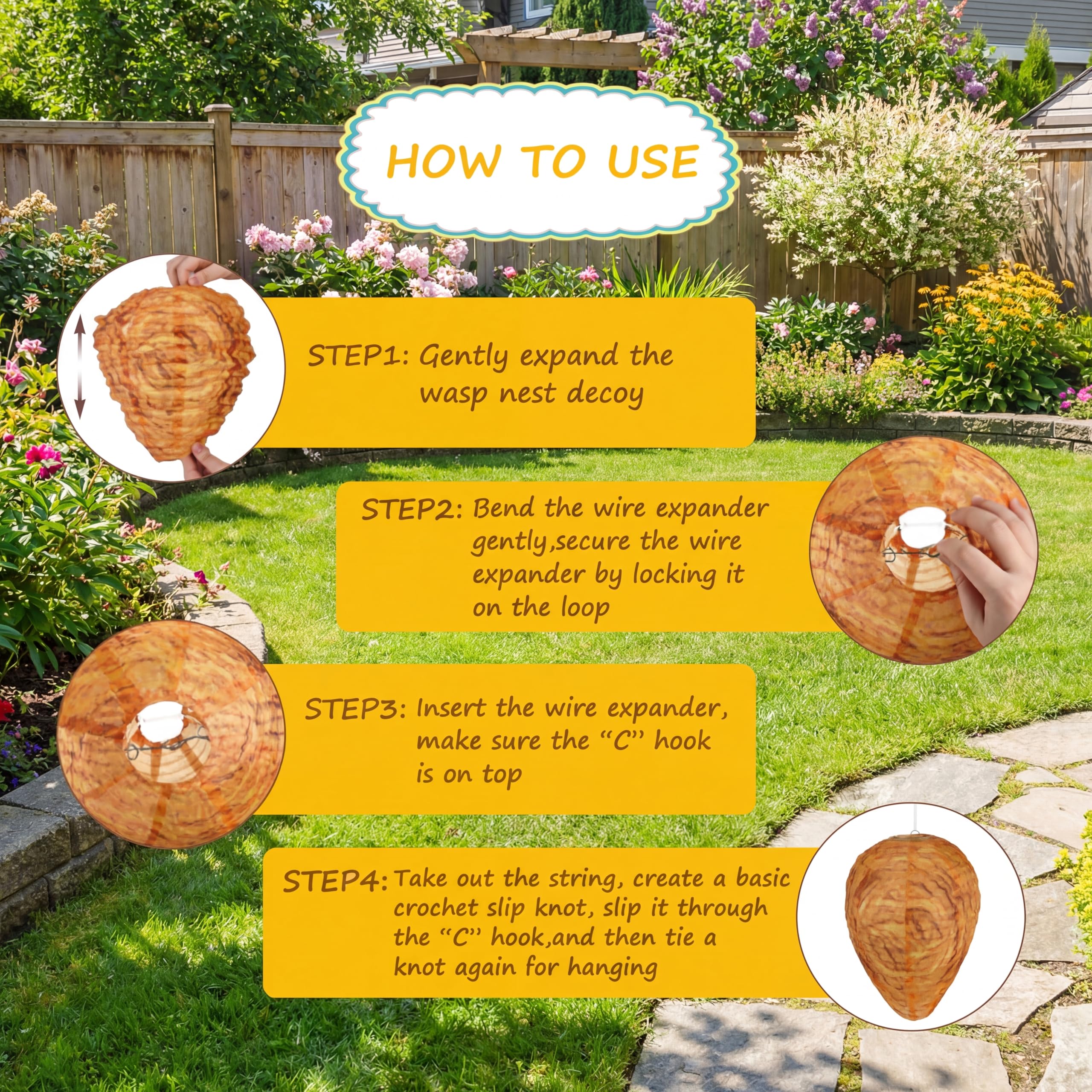 Honoson Señuelo de Nido de Avispas Nido de Avispas Artificial Colgante Señuelo de Material Impermeable Falso para Avispas Amarillas Hogar Jardín Patio Exterior (Naranja, 4 Piezas)