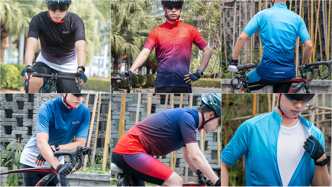 ROTTO Cycling Jersey Mens Short Sleeve Cycle Top Bike Shirt Gradient