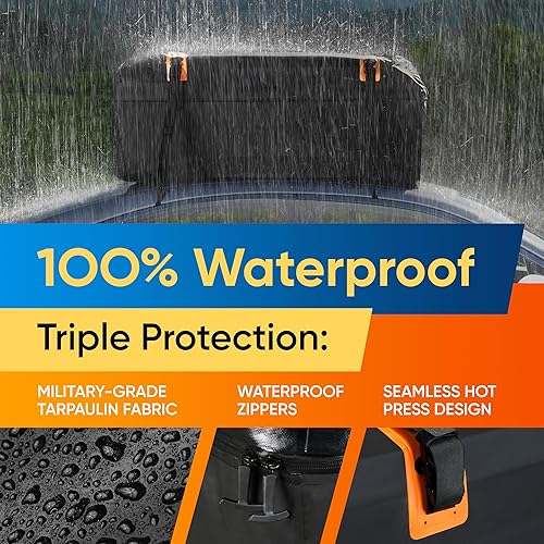 Miniatura 9 de Bolsa impermeable para techo de coche  Bolsa de transporte de carga para techo de automóvil  Portaequipajes de techo de 15 pies cúbicos, incluye