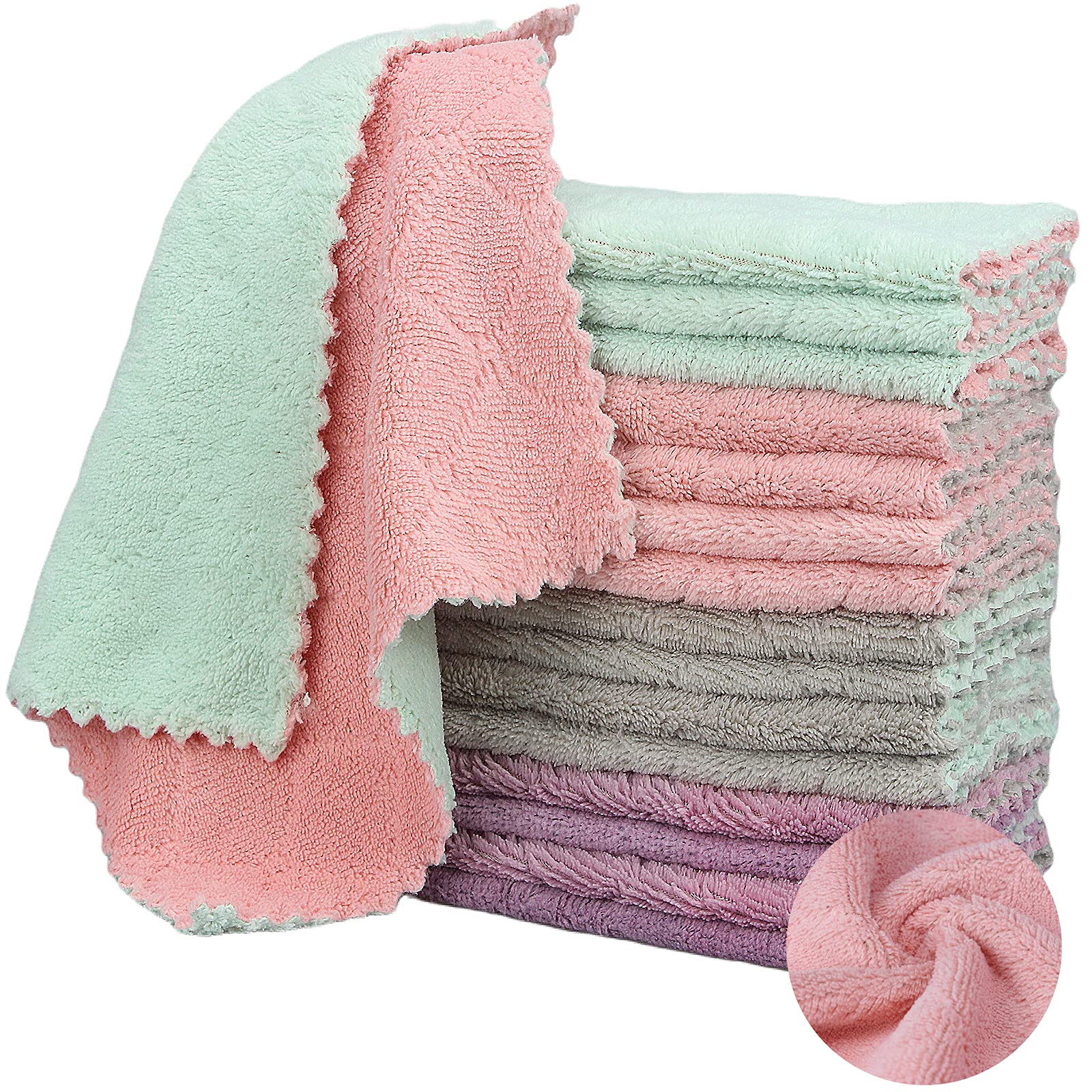 Kitchen Towels - Microfiber Cleaning Cloth - 10x10 in Premium Dish Towels, Super Absorbent Coral Velvet Dish Cloths, Cleaning Supplies for Cleaning Kitchen Tableware (16 PCS)