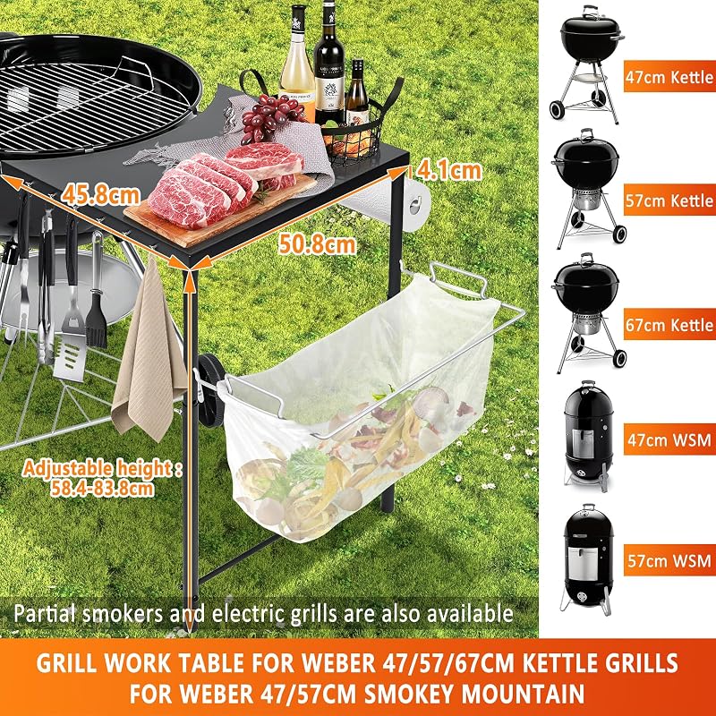 GFTIME Grill Oldalsó Asztal Weber Kettle és Smokey Mountain Grillhez