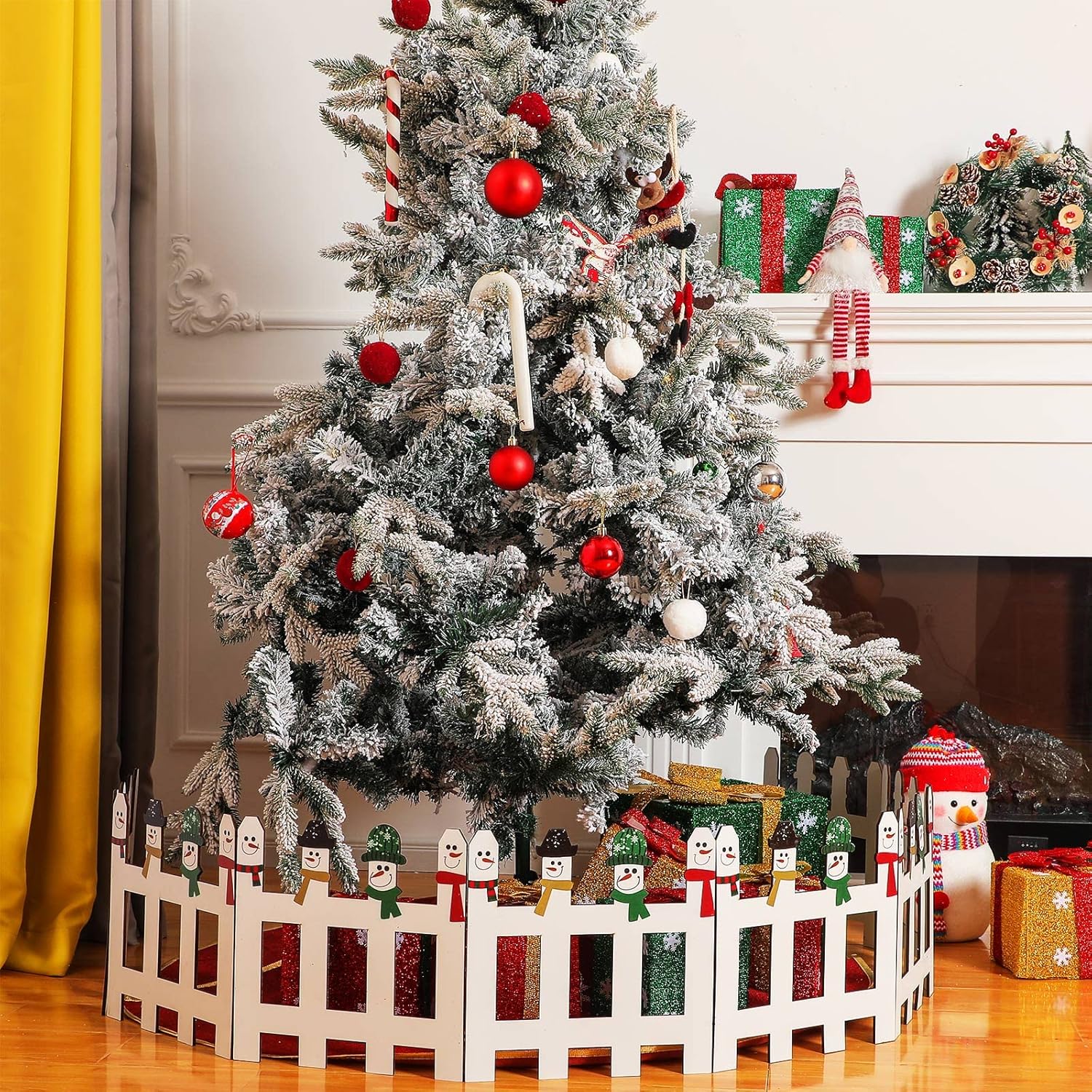 Blulu 6 Pieces 12 Inch Christmas Tree Gate Snowman Christmas Tree Fences for Pets Dog Cat Blocker White Picket Fence Barrier Flexible Picket for Xmas Holiday Party Office Home Decor