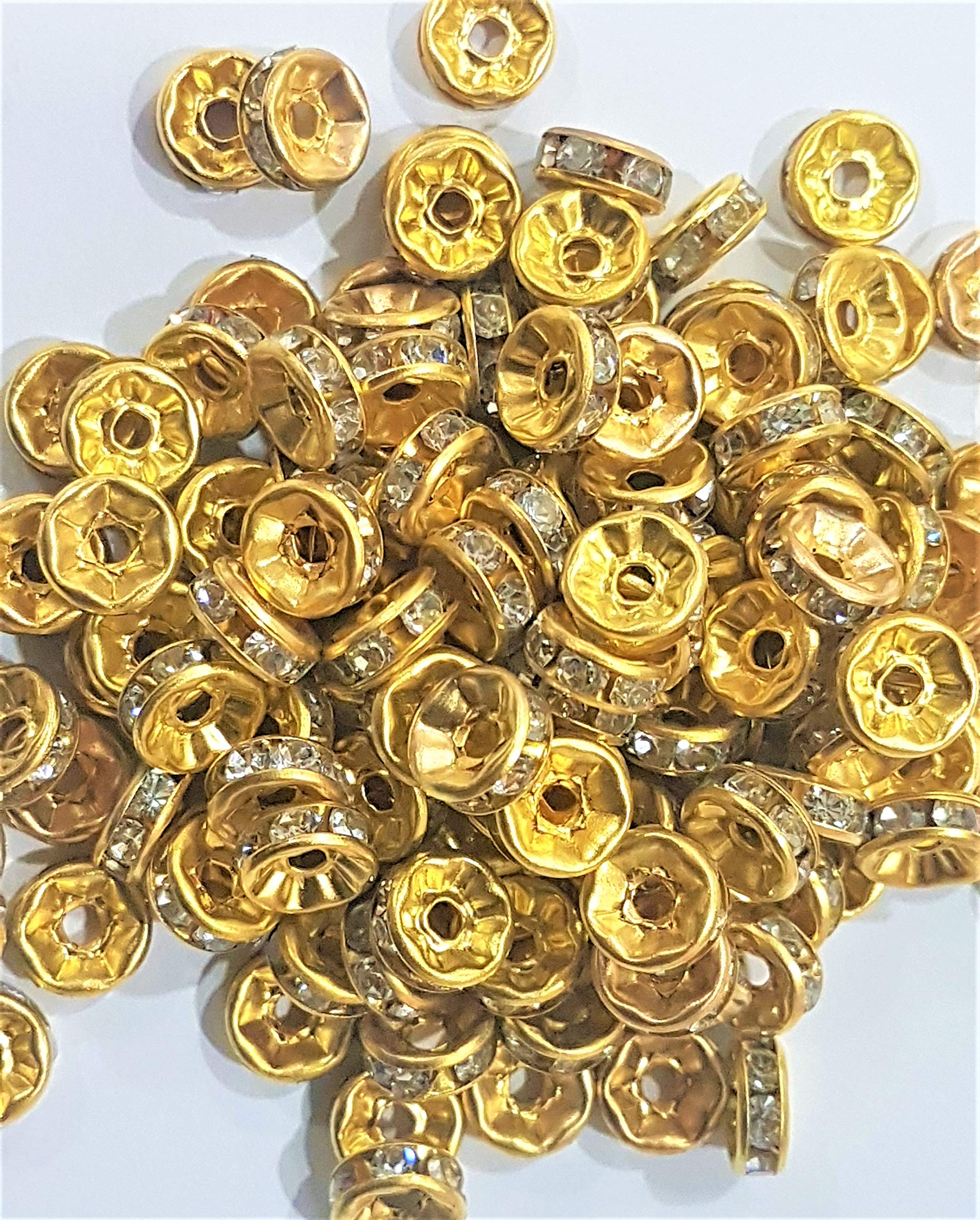 Goonmala Rhinestone Spacer 6mm Golden for Jewellery, Rakhi Making. 200 Pieces-image-37