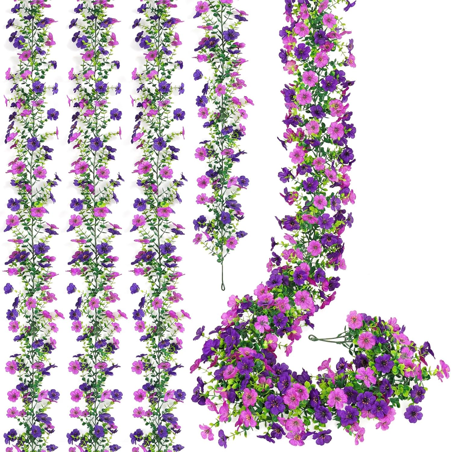 4 Pack Artificial Flowers Garland Ivy,Spring Summer Decor UV Resistant Fake Daisy Vines Floral Vine Silk Hanging Flower for Decor Home Garden Wedding Photo Booth Backdrop (Light Dark Purple)