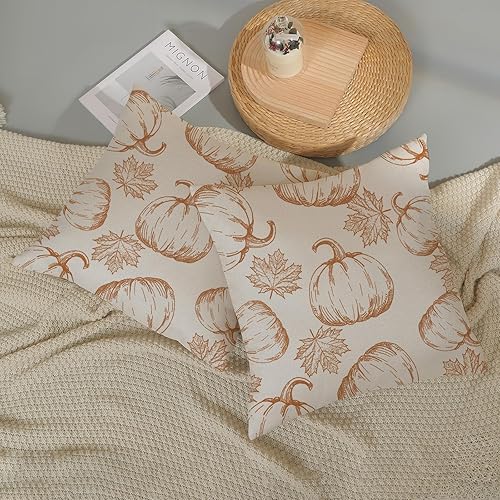 Miniatura 9 de Fundas de almohada decorativas de otoño de 20 x 20 pulgadas, juego de 2 fundas de almohada de otoño naranja calabaza hojas de arce para exteriores,