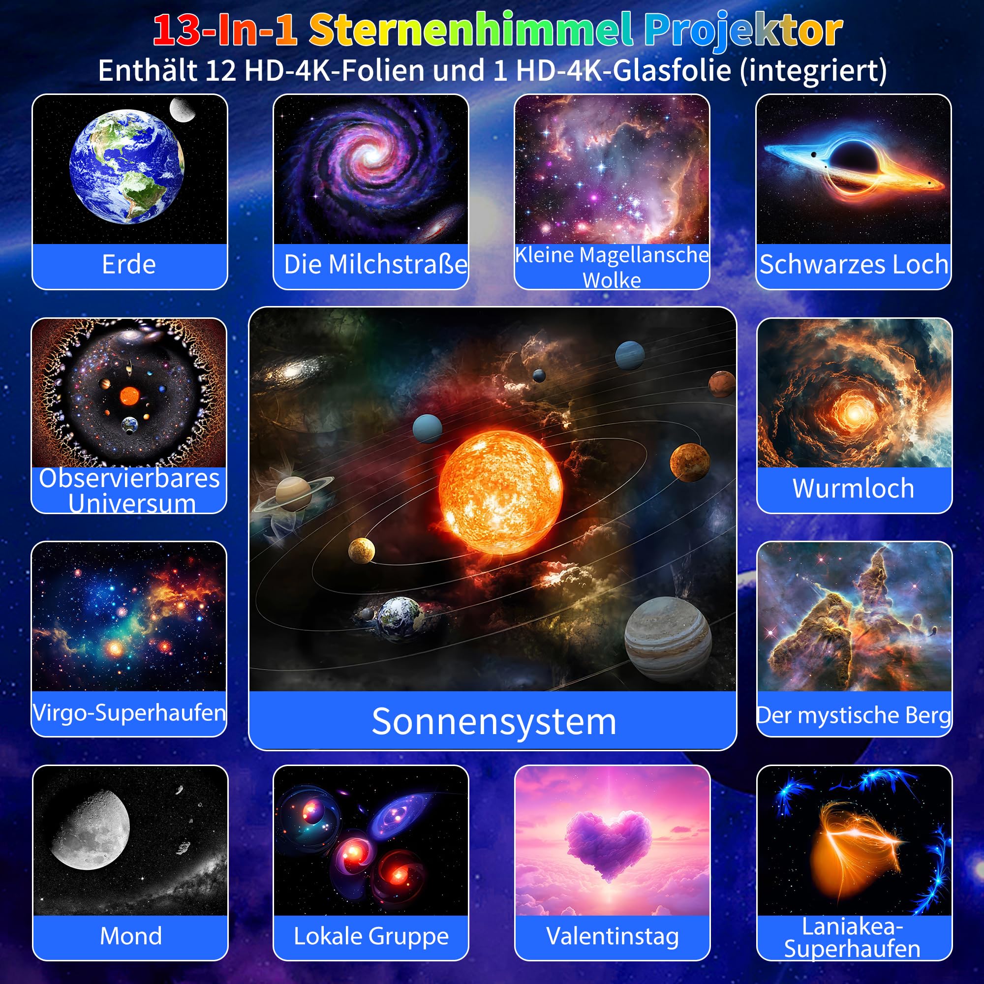 FlyEagle Upgrade Sternenhimmel Projektor für Kinder Erwachsene Galaxy Projektor Lamp für Geschenke mit 13-in-1 Planeten-Discs,LED Sternenhimmel mit Timer 360° Drehbar, Schwarz&Weiß