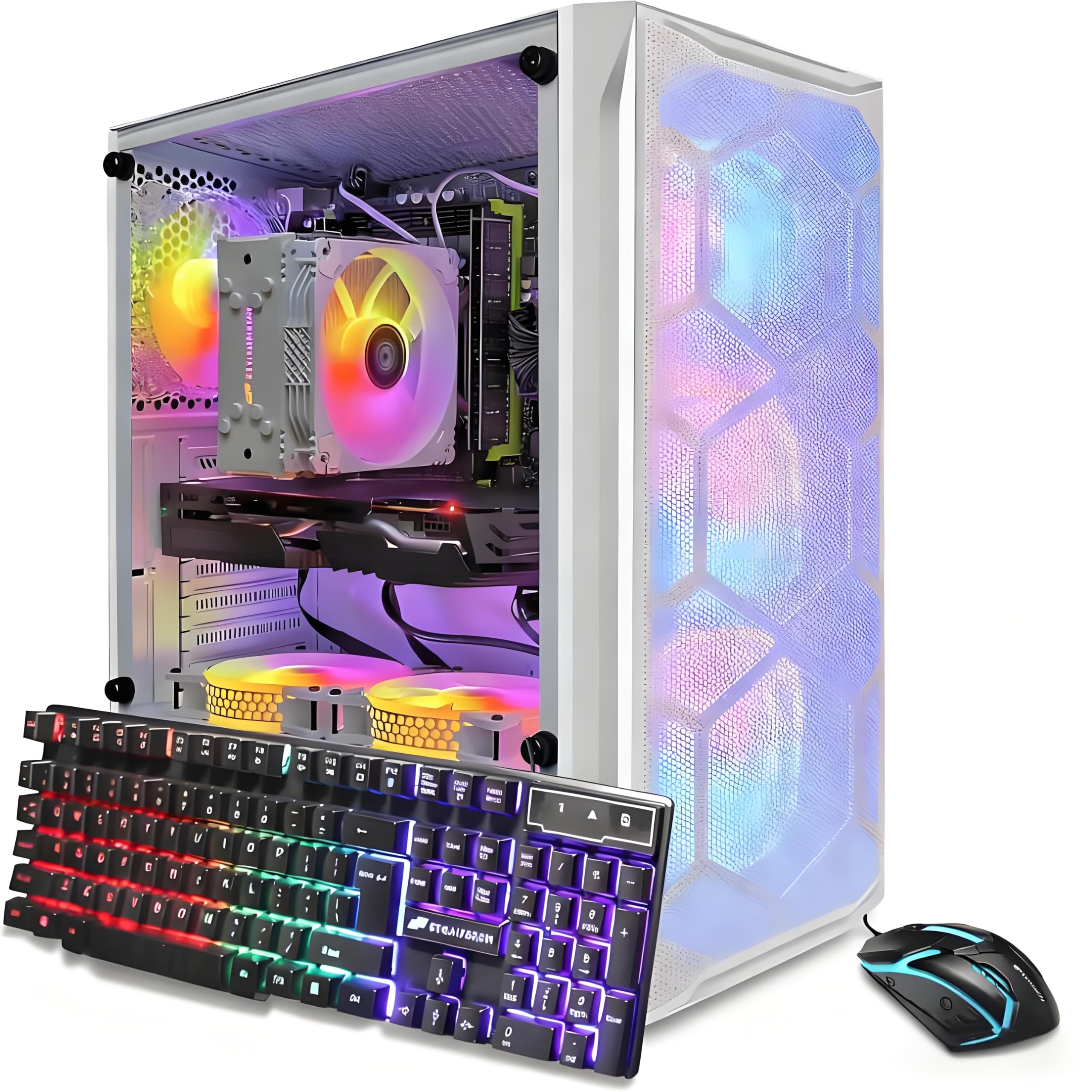 STGAubron Gaming PC Computer Desktop, Intel Core i7 8th Gen up to 4.1G, GeForce RTX 3050 6G, 16G DDR4, 512G SSD, WiFi 6, BT 5.2, RGB Fan x6, Windows 11 Home