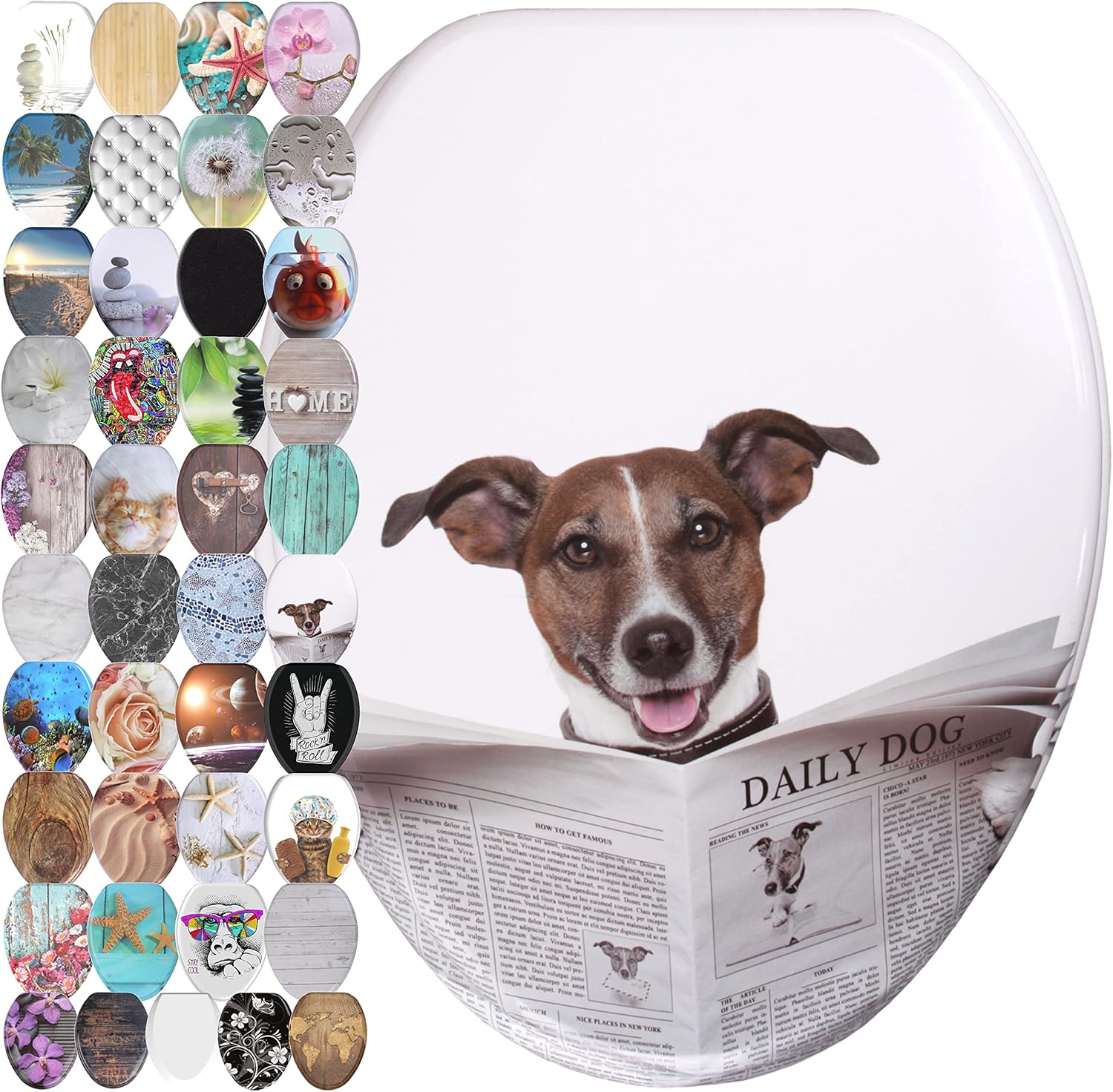 Sanilo Elongated Toilet Seat, Wide Choice of Slow Close Toilet Seats, Molded Wood, Strong Hinges (Newspaper) Sanilo Elongated Toilet Seat, Wide Choice of Slow Close Toilet Seats, Molded Wood, Strong Hinges (Newspaper)