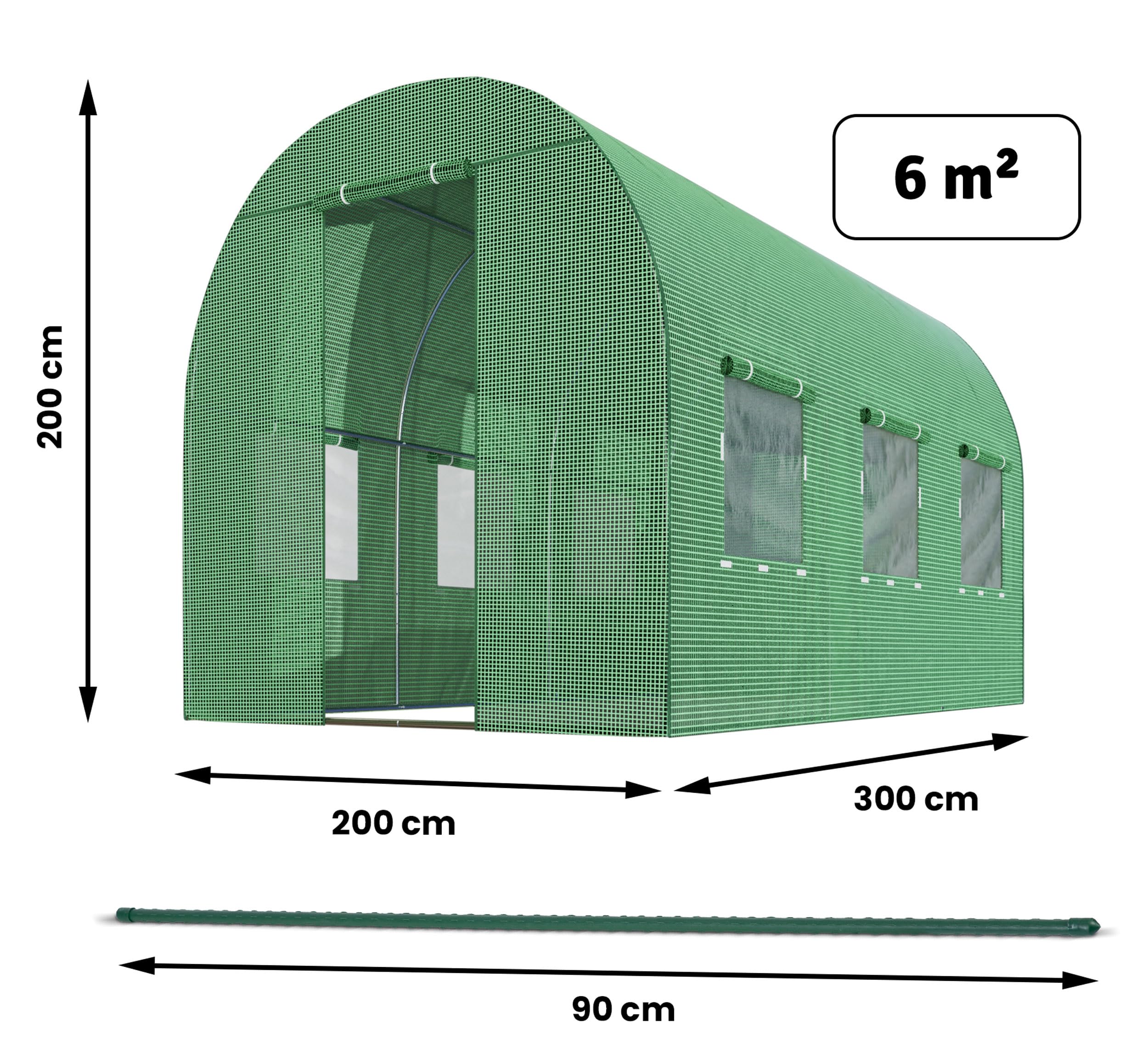 Serra a tunnel con telaio in acciaio Set con supporto per piante, 2 x 3 x 2 m, 6 m2, verde