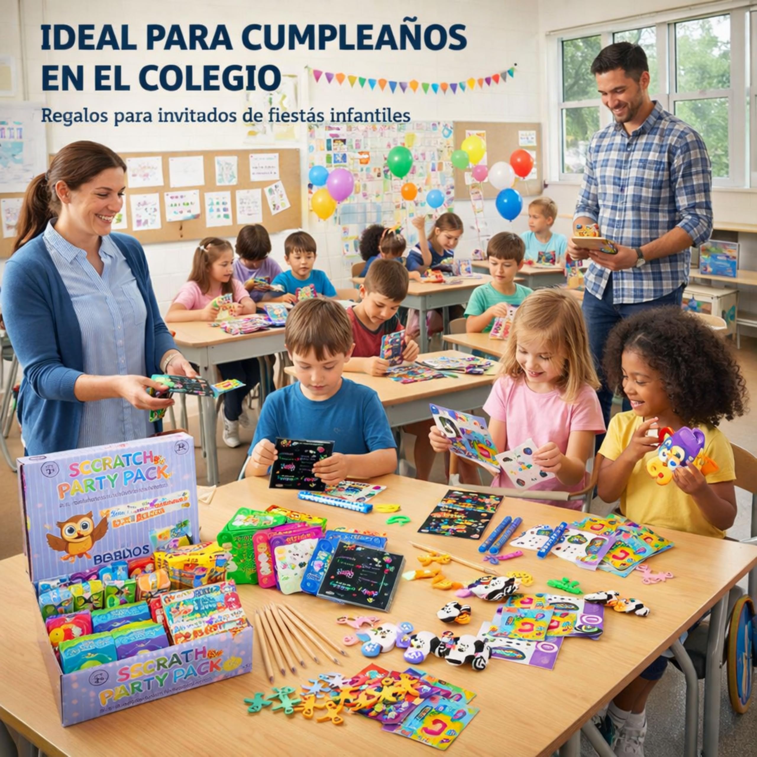 EL MOCHUELITO Regalos Cumpleaños Niños Colegio – Pack 24 Invitados con Bolsas Individuales, Pulseras Silicona Slap, Puzzle 3D y Scratch Art – Detalles Cumpleaños Infantil Repartir o Crear Bolsitas — view 8