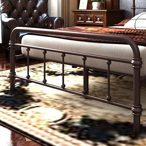 Miniatura 4 de Juyoupro Marco de cama de tamaño completo con cabecera alta, marco de cama de metal, no necesita somier (bronce, cabecera de 49 pulgadas)