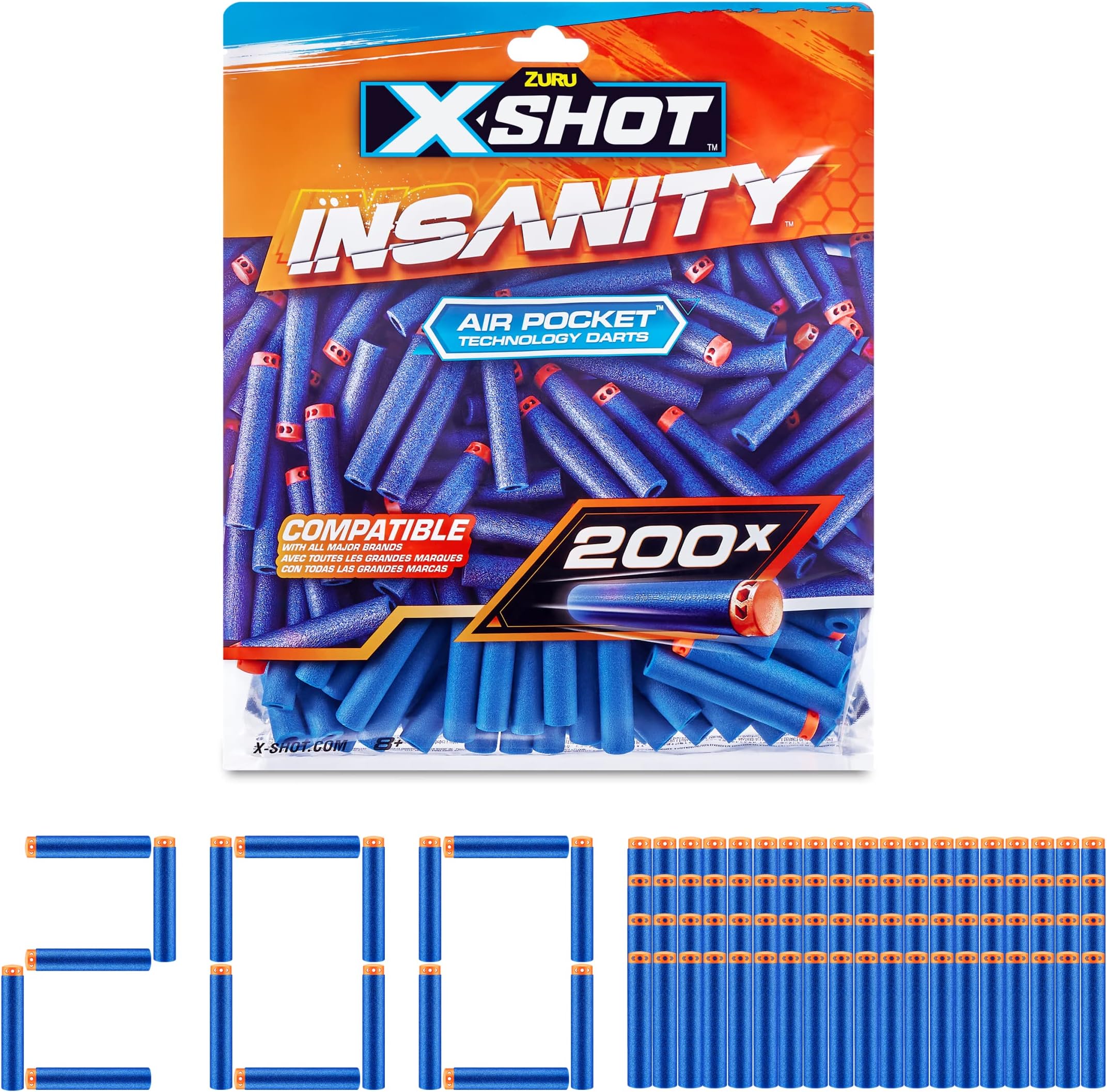 Insanity 200 Dart Refill Pack by ZURU, Compatible with and Other Brands, Blaster Outdoor Toys