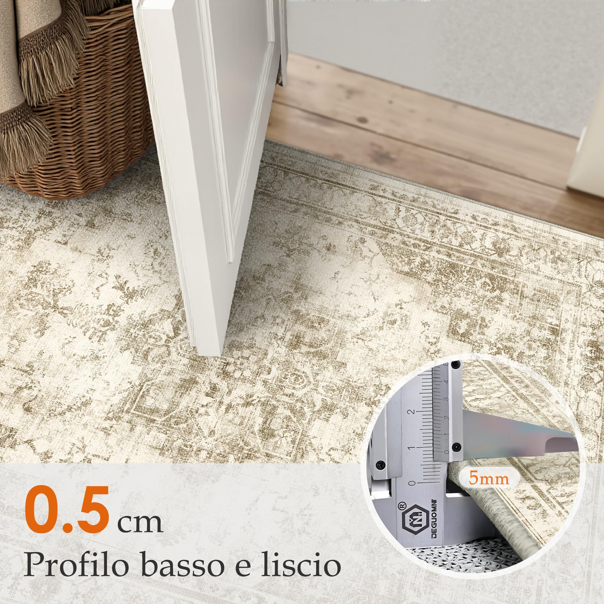 PureCozy Tappeto Salotto Moderno, Tappeti Camera Da Letto, 150x210 cm Tappeto Vintage Corridoio Antiscivolo Lavabile Pelo Corto per Cucina, Soggiorno, Ufficio, Interno,Beige