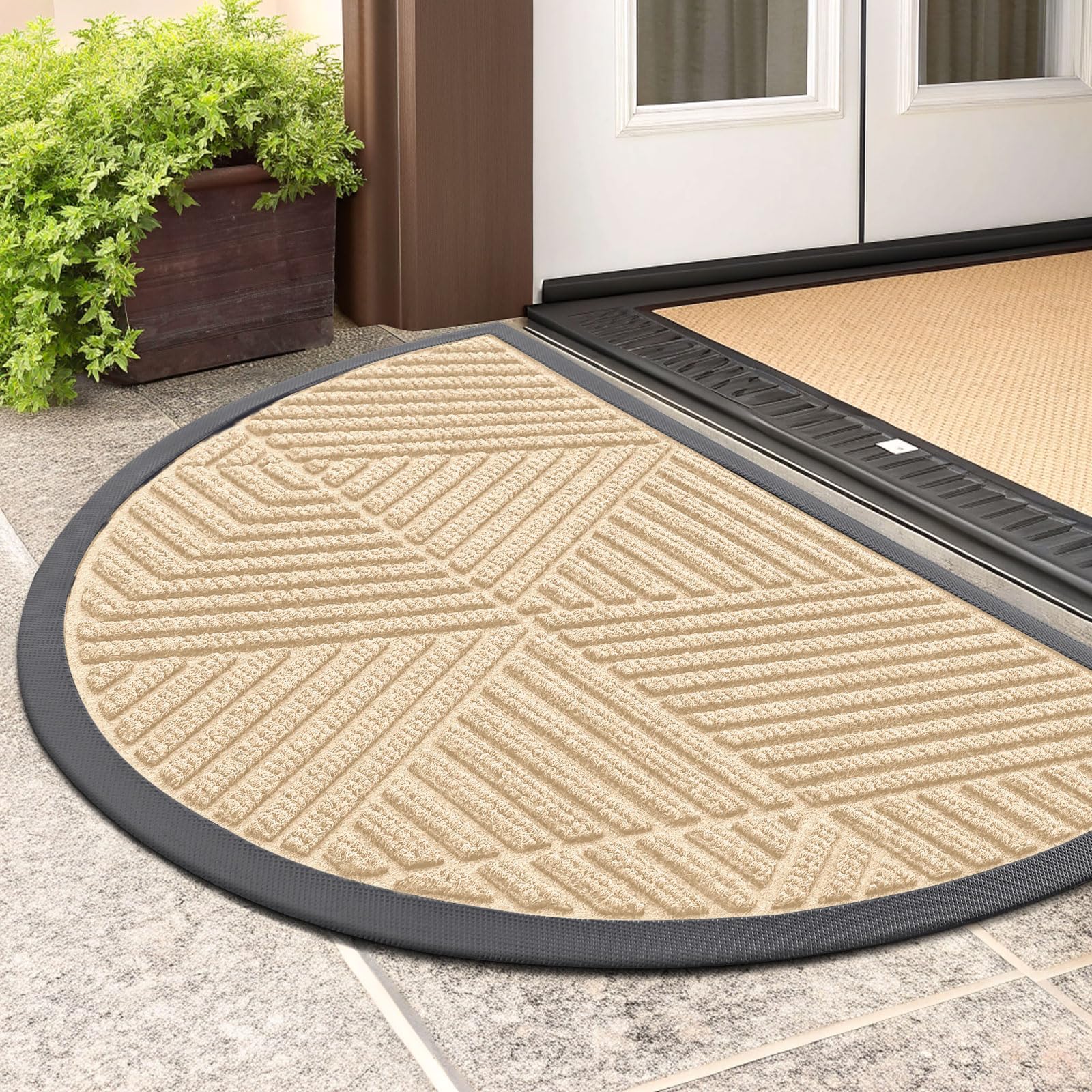 Smiry Half Circle Front Door Mat Outside Entrance, Rubber Doormat, 29.5x17
