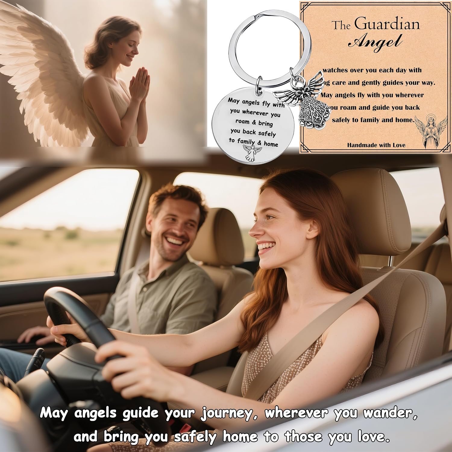 Guardian Angel Keychain, Guardian Angel is a Symbol of Protection and Love, Prayer Gifts Blessing Gifts
