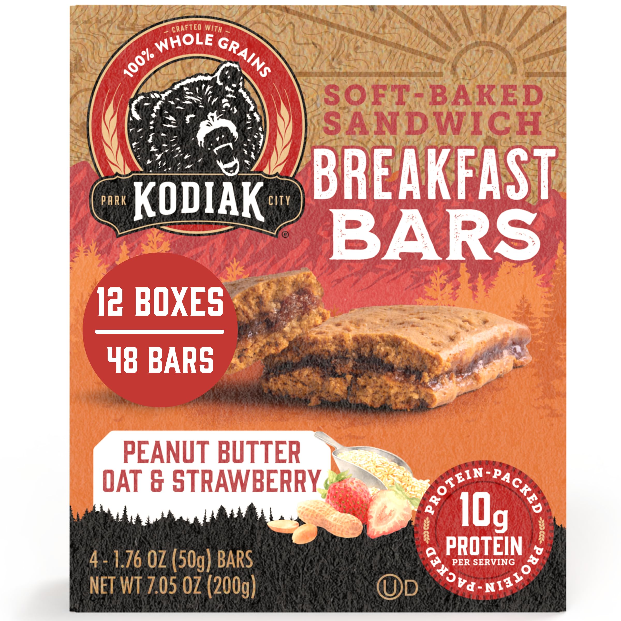 Kodiak Cakes Peanut Butter Oat & Strawberry / 1 Count (Pack of 12) / Breakfast Bar Whole Grain