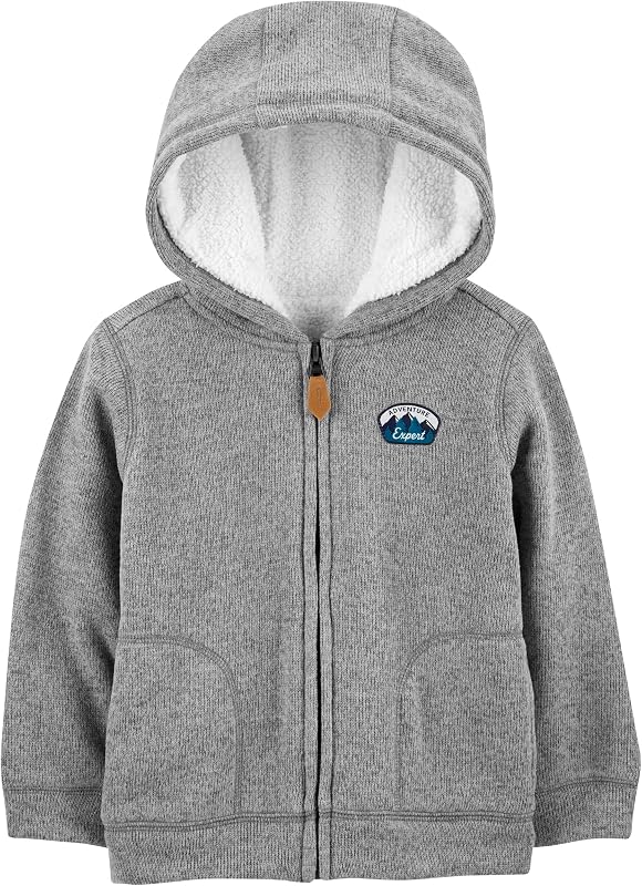 Boys' Hooded Sweater Jacket With Sherpa Lining