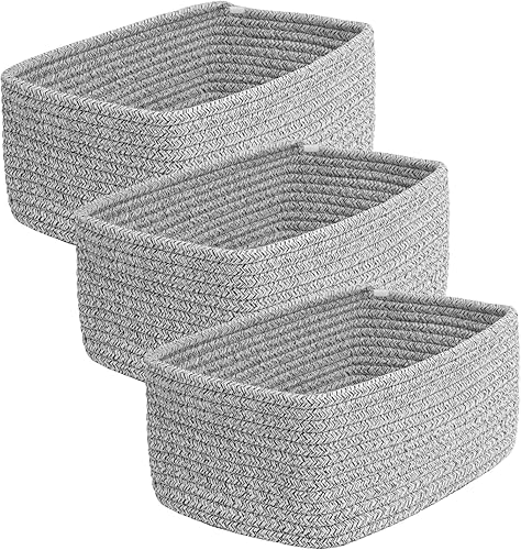 Cesta de almacenamiento tejida pequeña, cestas de almacenamiento medianas, mini cesta de cuerda de algodón, para estantes, guardería, oficina, baño