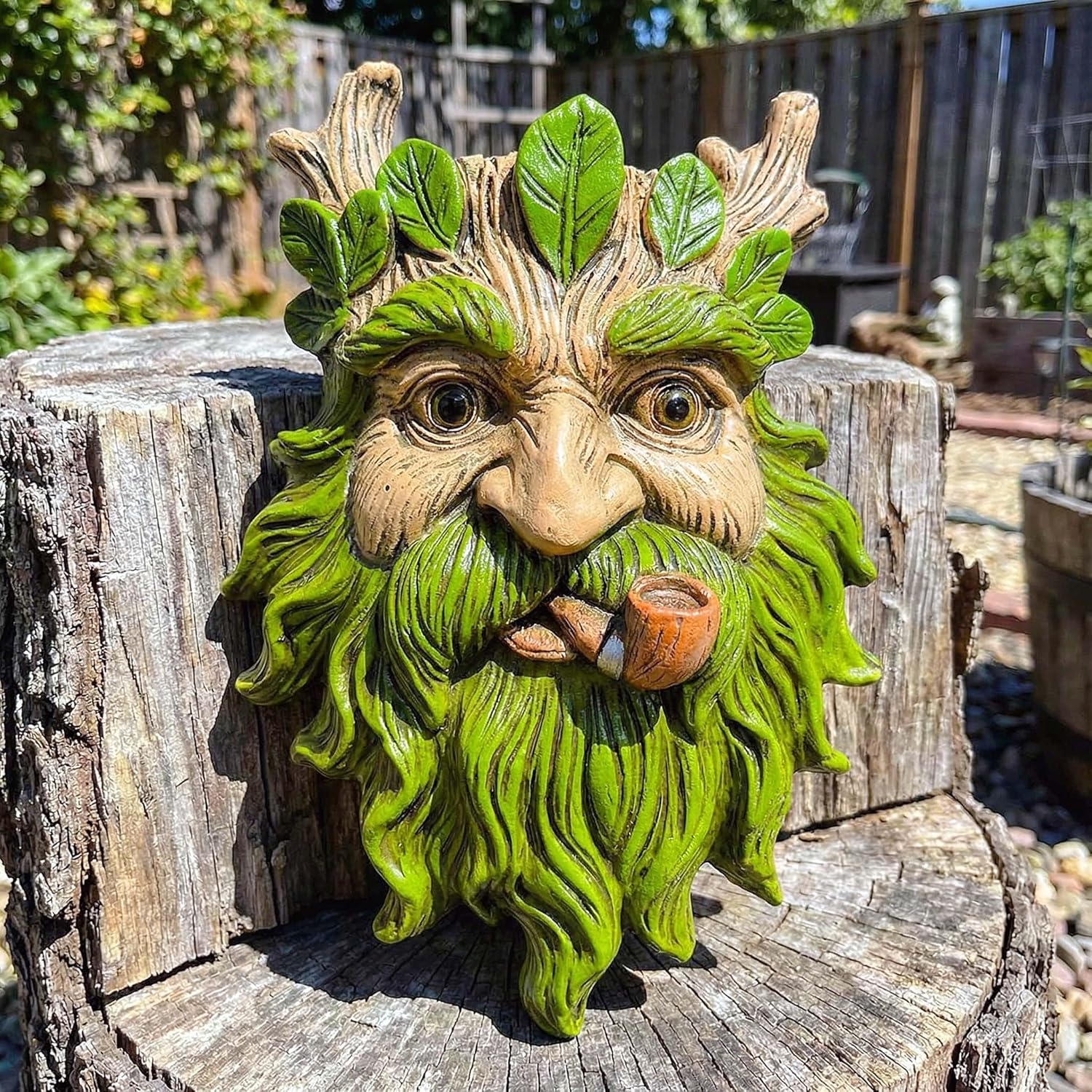 10.3" Whimsical Tree Face Sculpture, Garden Peeker Statue, Outdoor Trunk Tree Huggers Art, Landscape Accent Ornament, Hanging Fairy Elve Figurine for Yard Art, Feeder Decor Wall Mounted Statue