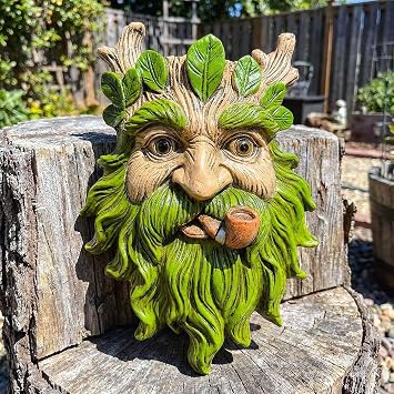 9.9" Whimsical Tree Face Sculpture, Garden Peeker Statue, Outdoor Trunk Tree Huggers Art, Landscape Accent Ornament, Hanging Fairy Elve Figurine for Yard Art, Trees Decor Wall Mounted Statues