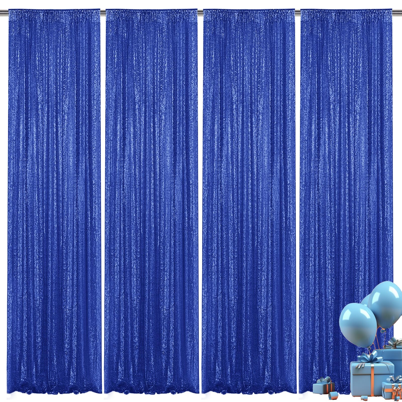 Yblut Navy Blue Sequin Backdrop Curtain 4 Pieces 2FTx8FT Glitter Photography Backdrop for Party Wedding Birthday Christmas Decorations