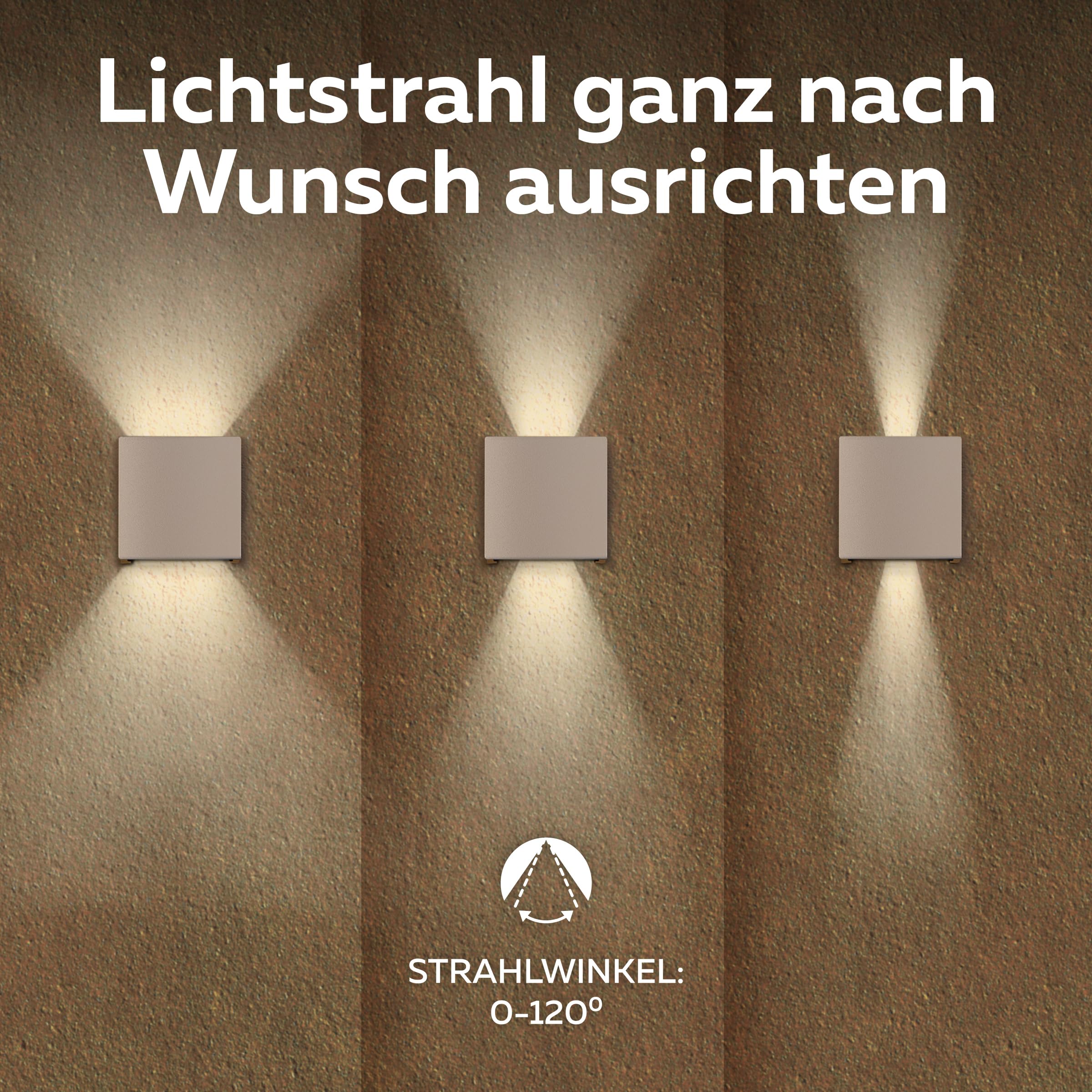 CALEX Bari Wandleuchte, Innen & Außen, Warmweißes Up & Down Licht, Einstellbarer Lichtstrahl, Wasserdicht, Sandfarbe, 2-Pack