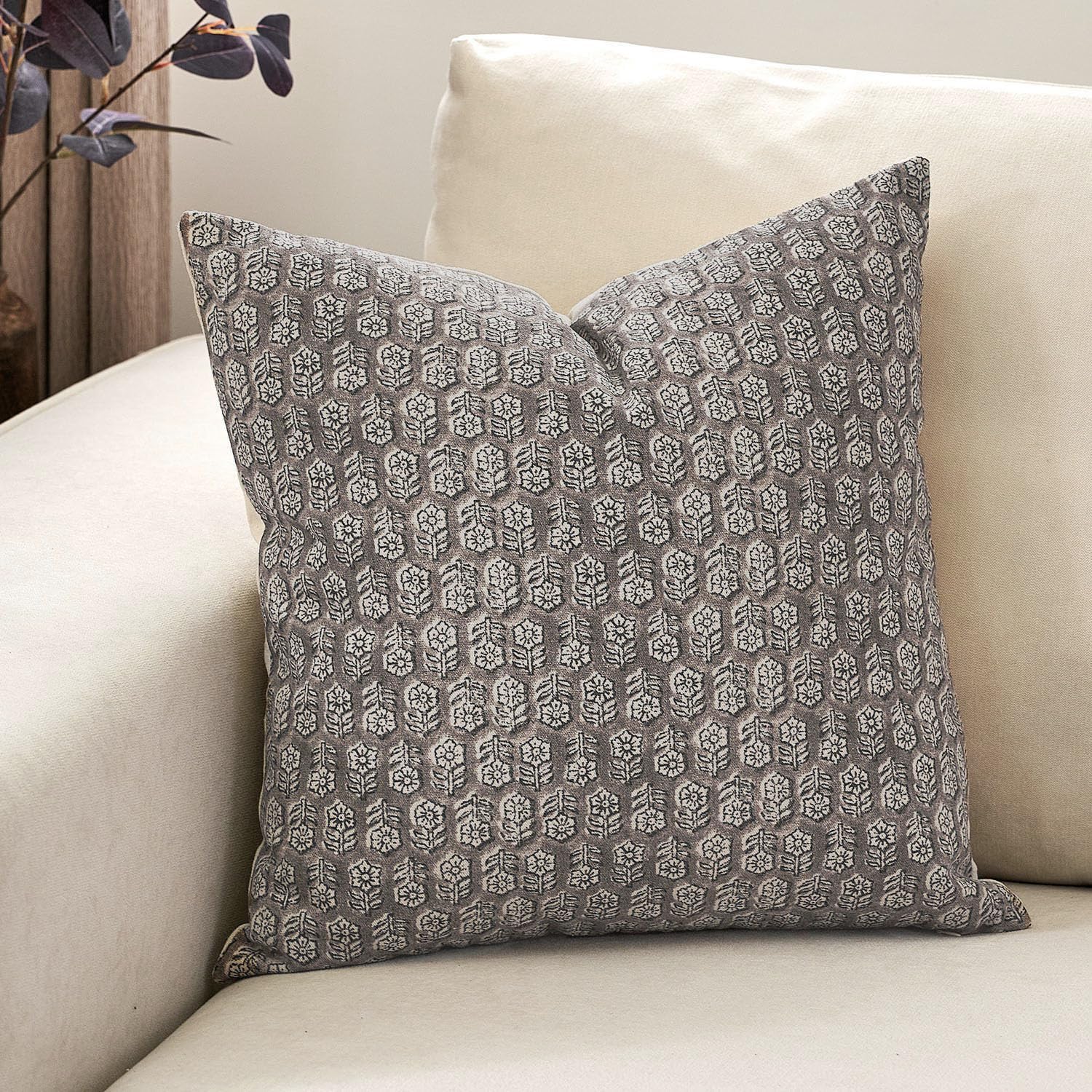 DOMVITUS Pillow Covers 20x20, Floral Pillow Covers, Couch Pillows for Living Room, Decorative Farmhouse Accent Print Throw Pillow Covers, 1PC, Light Taupe