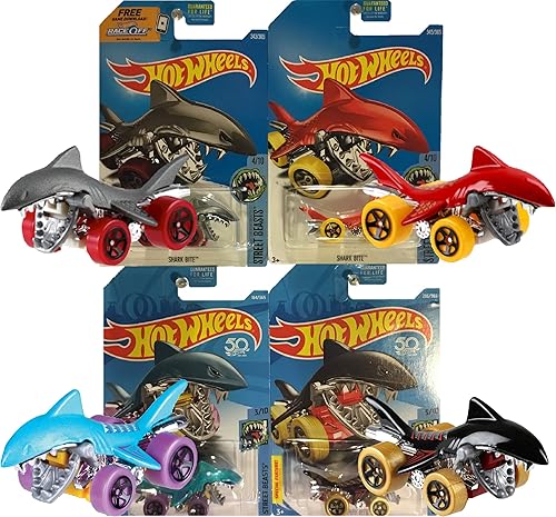 Hot Wheels Paquete de 4 Shark Bite, Street Beasts