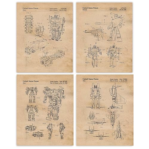 Vintage Transformers Patent Prints, 4 (8x10) Unframed Photos, Wall Art Decor Gifts for Home Office Man Cave Tech Garage Shop Robotics School College