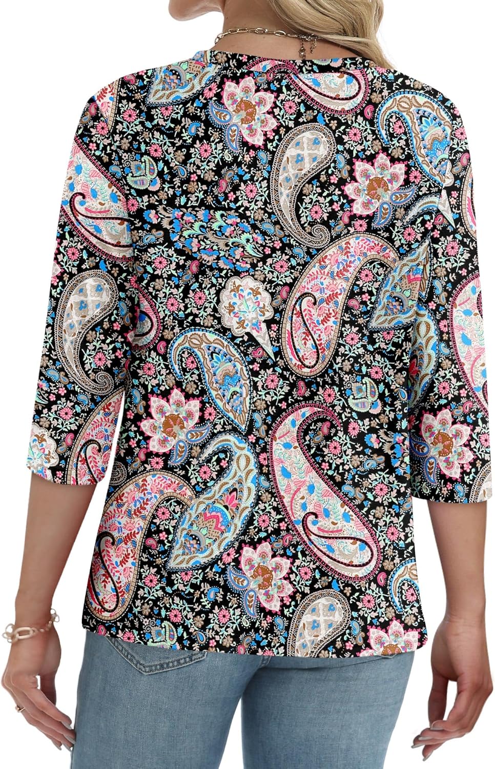 CRAZY GRID Womens Fashion 3/4 Sleeves Tops Fall Crew Neckline Loose Fitting Type Button Down Business Work T Shirts - Image 5