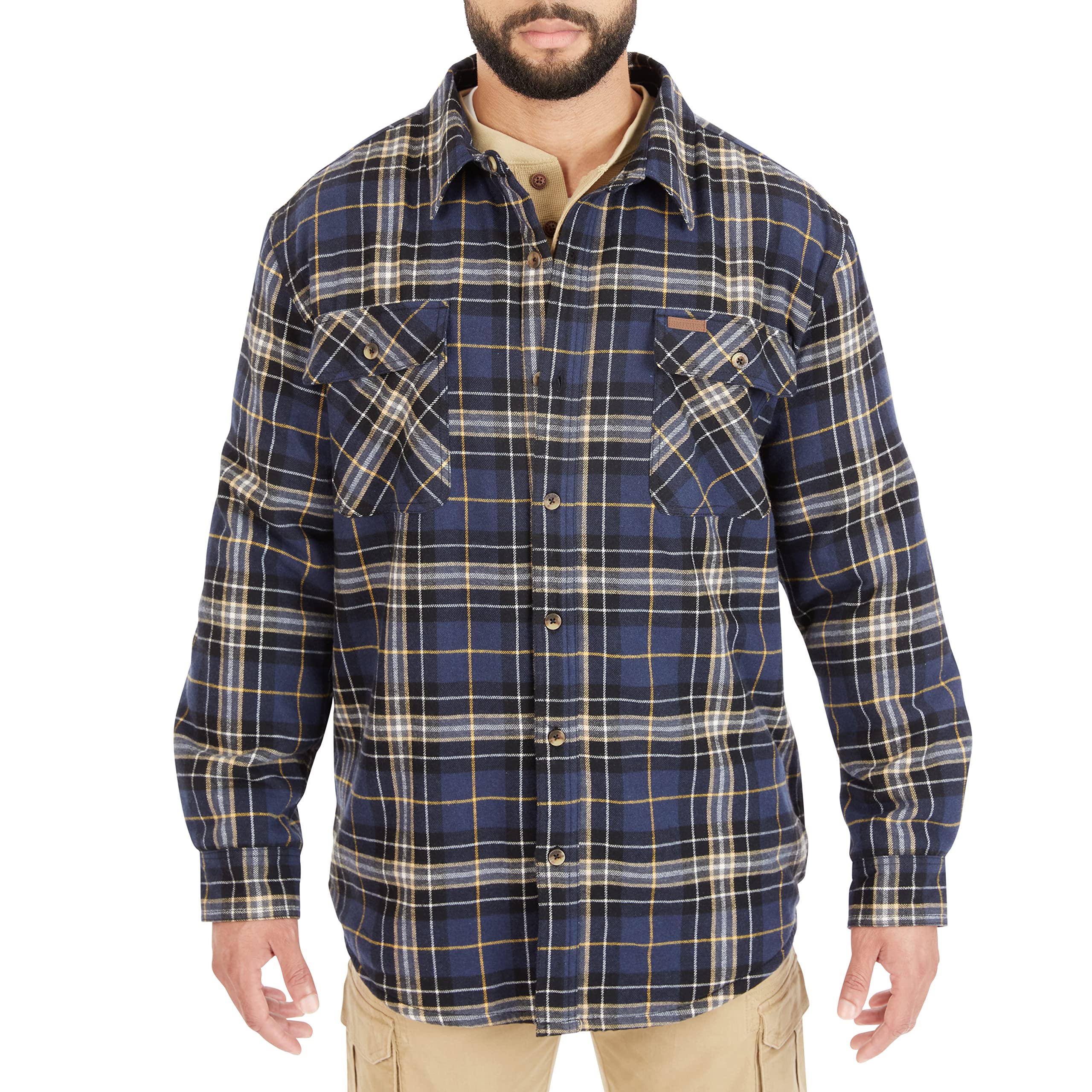 Smith's Workwear Men's Sherpa-Lined Cotton Flannel Shirt Jacket