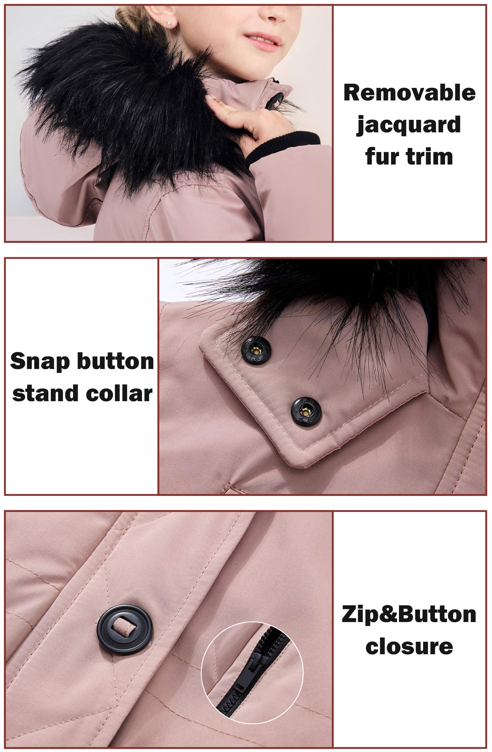 maoo garden Abrigo de Invierno para Niñas, Chaqueta de Esquí de Nieve Falsa de Peso Pesado, Capucha de Piel, Abrigo de Parka Impermeable
